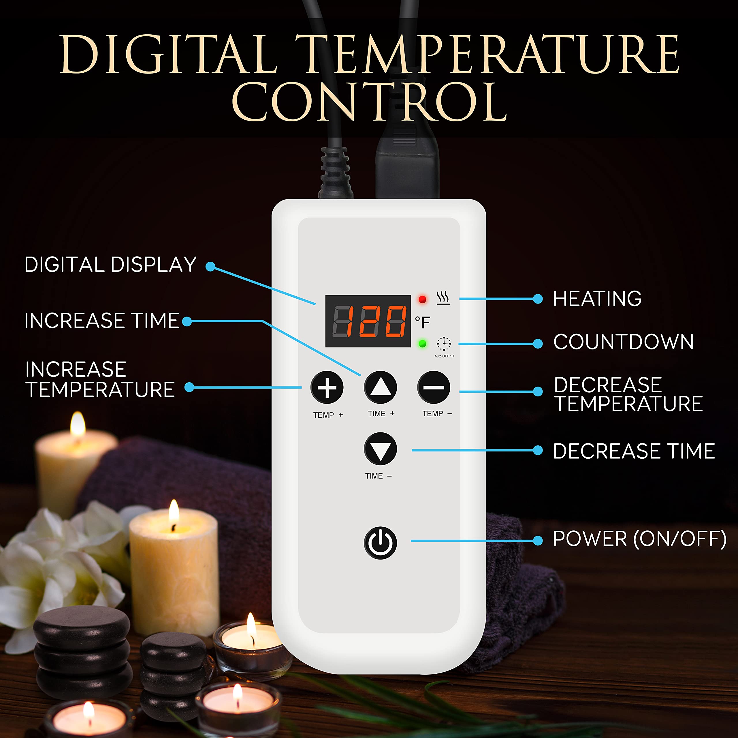 Electric Hot Stone Massage Kit with 6 Large & 6 Small Basalt Stones - Portable Spa Warmer Set with Digital Controller & Heating Bag for Relaxation Therapy - Perfect for Home Spa, Professional Massage & Pain Relief