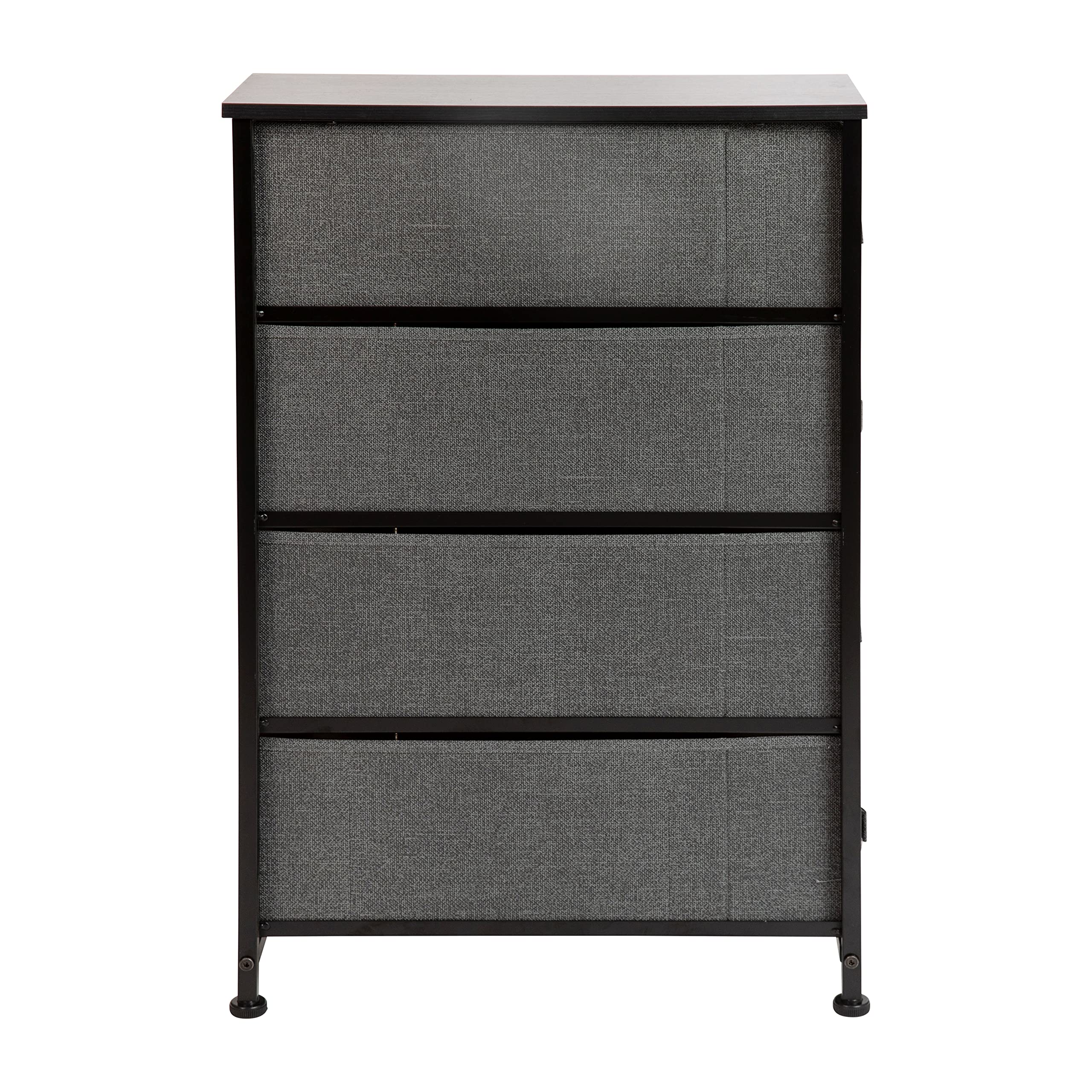 Emma & Oliver 4-Drawer Slim Dresser Storage Tower - Black Wood Top & Gray Fabric Drawers for Bedroom, Closet, or Nursery Organization