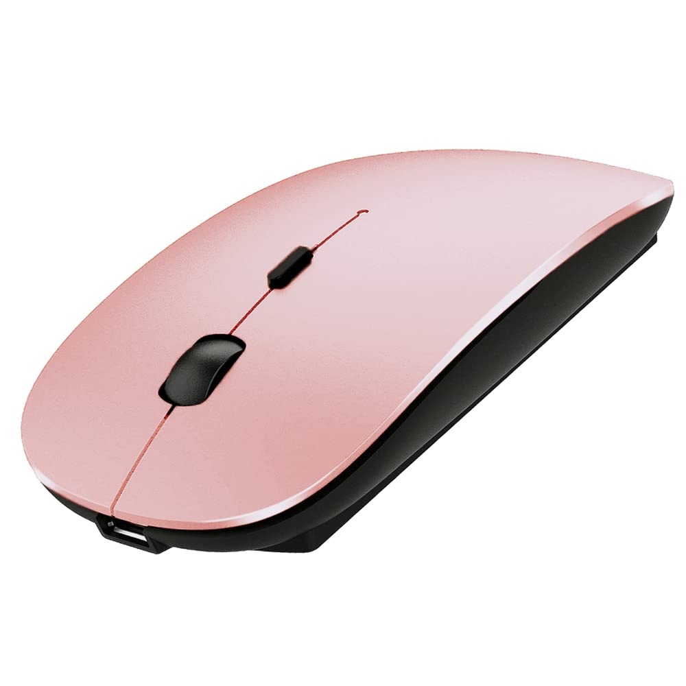 Rechargeable Bluetooth Mouse for MacBook, MacBook Air, MacBook Pro, iPad - Wireless Mouse for Laptop, Notebook, PC, Chromebook (Rose Gold) - Perfect for Office, Home, Travel & Remote Work