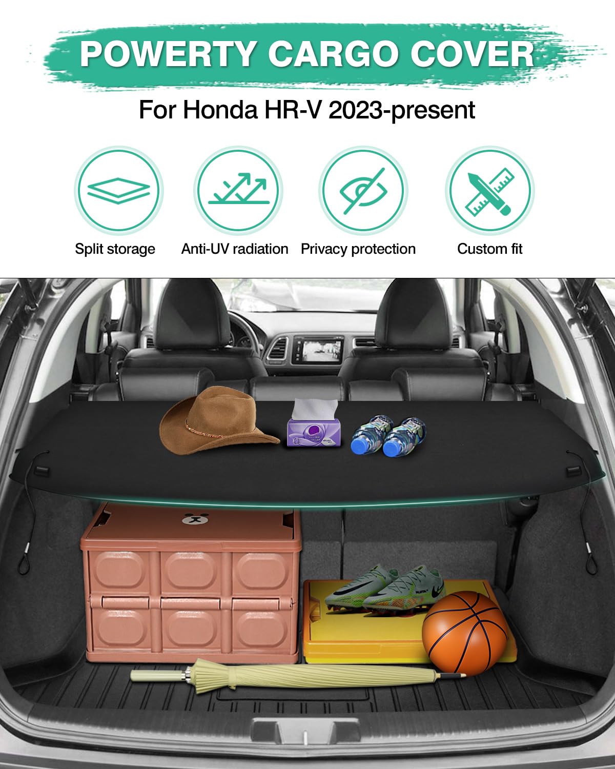 2023-2024-2025 Honda HR-V HRV Retractable Cargo Cover - Heavy Duty Black Trunk Shade Accessory for Luggage Protection | Perfect for Road Trips, Grocery Hauling & Pet Transport