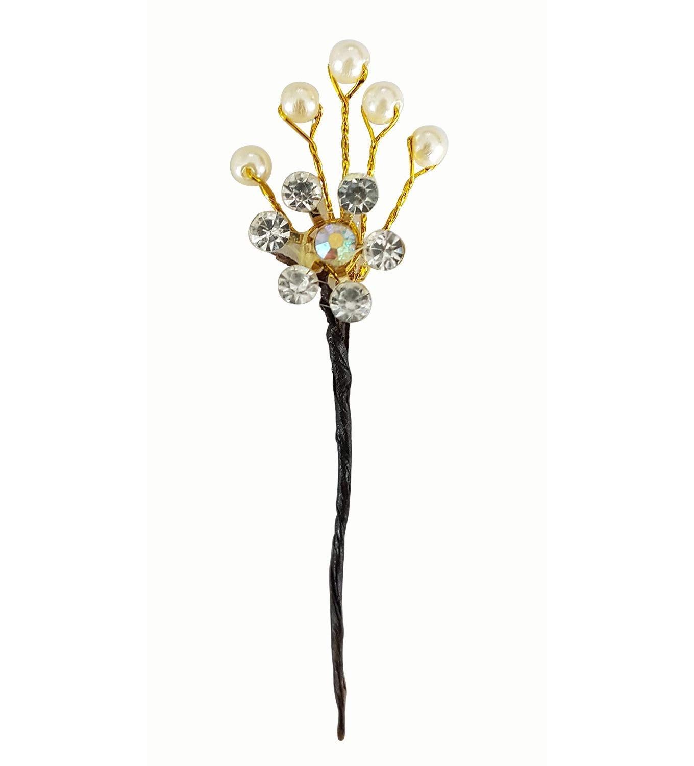Ekan Juda Hair Pins - 10pcs Golden Stone Bun Styling Pins for Women & Girls | Perfect for Updos, Braids, and Formal Hairstyles