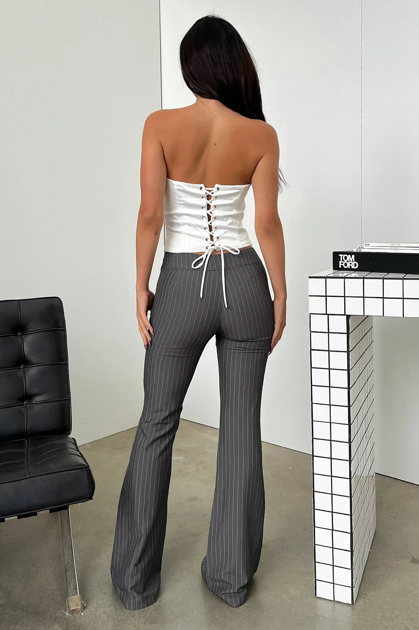 Dalton Pants - Grey Pinstripe Men's Dress Trousers for Office & Business Casual | Comfortable Slim Fit Work Pants