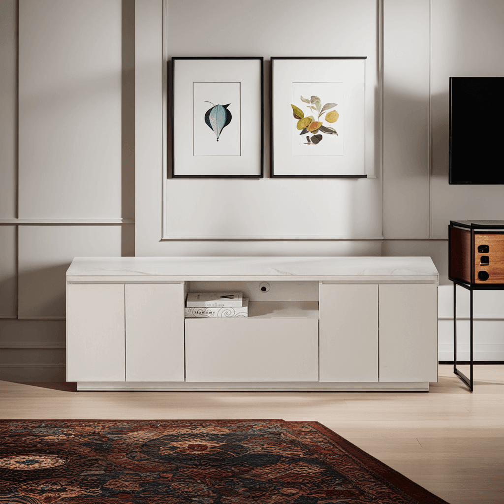 Lazarus II Glossy Sintered Stone TV Stand - 70.8 Inch Modern Media Console for Living Room, Bedroom & Home Theater - Durable & Stylish Entertainment Center with Ample Storage Space