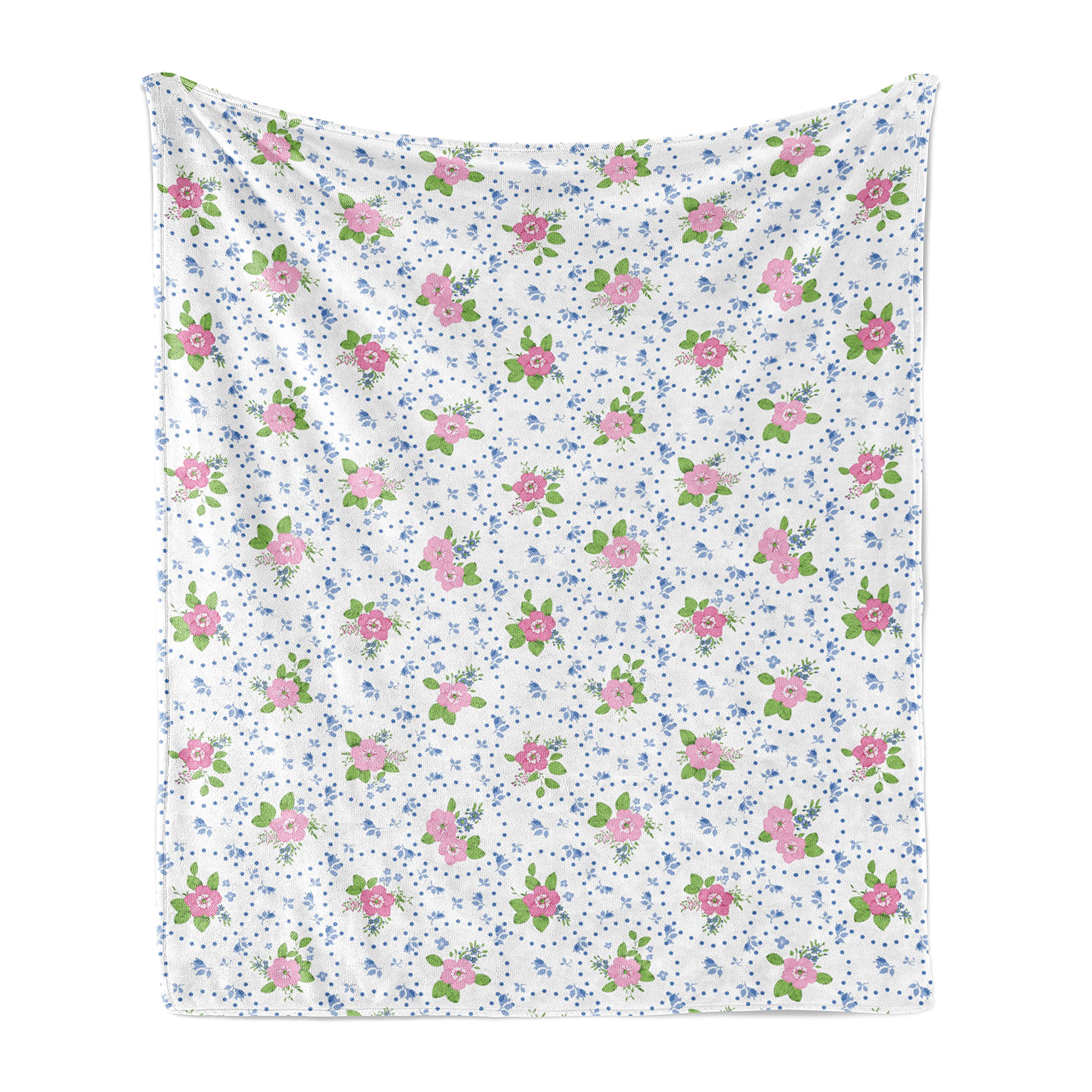 Ambesonne Floral Throw Blanket - Soft Fleece Peony Flower Design in Pink and Blue, 60