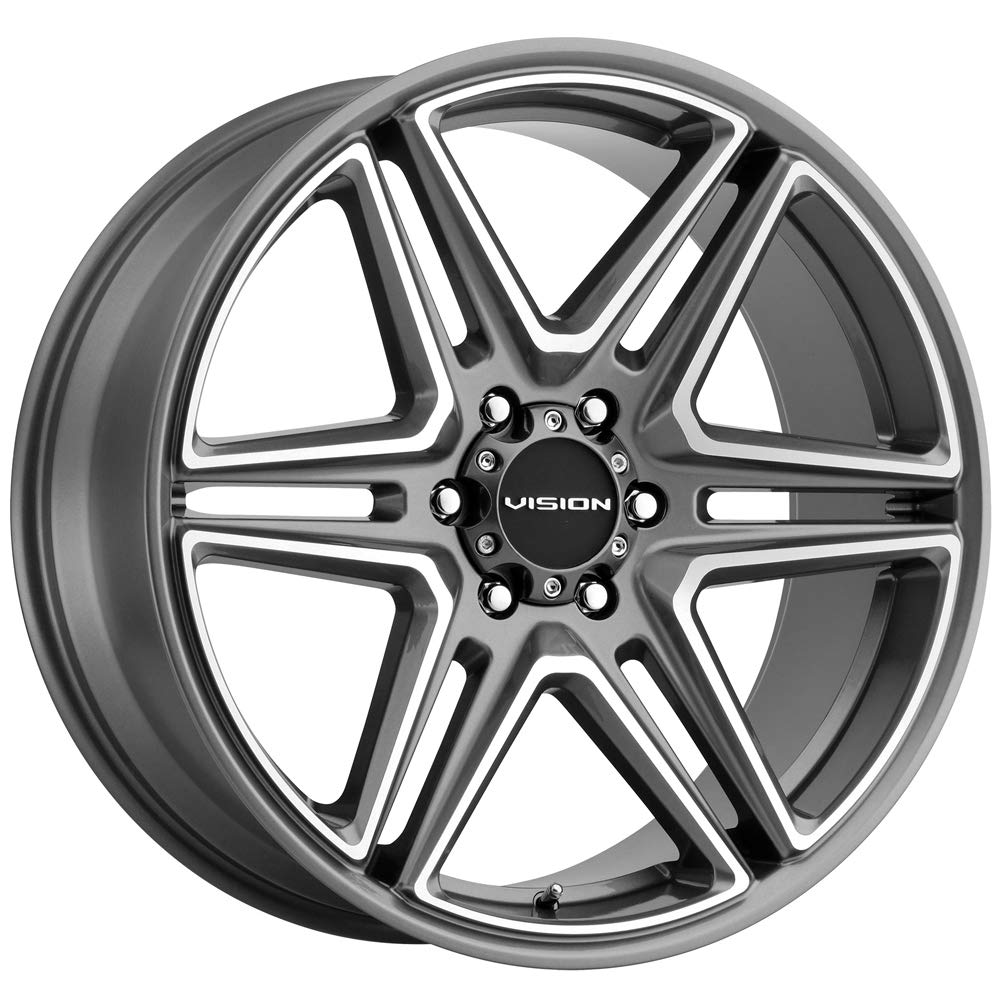VISION 476 Custom Wheel 22x9.5 Inch - 30 Offset, 6x135 Bolt Pattern, 87.1mm Hub - Gunmetal with Machined Face for Trucks & SUVs - Perfect for Off-Roading & Street Performance