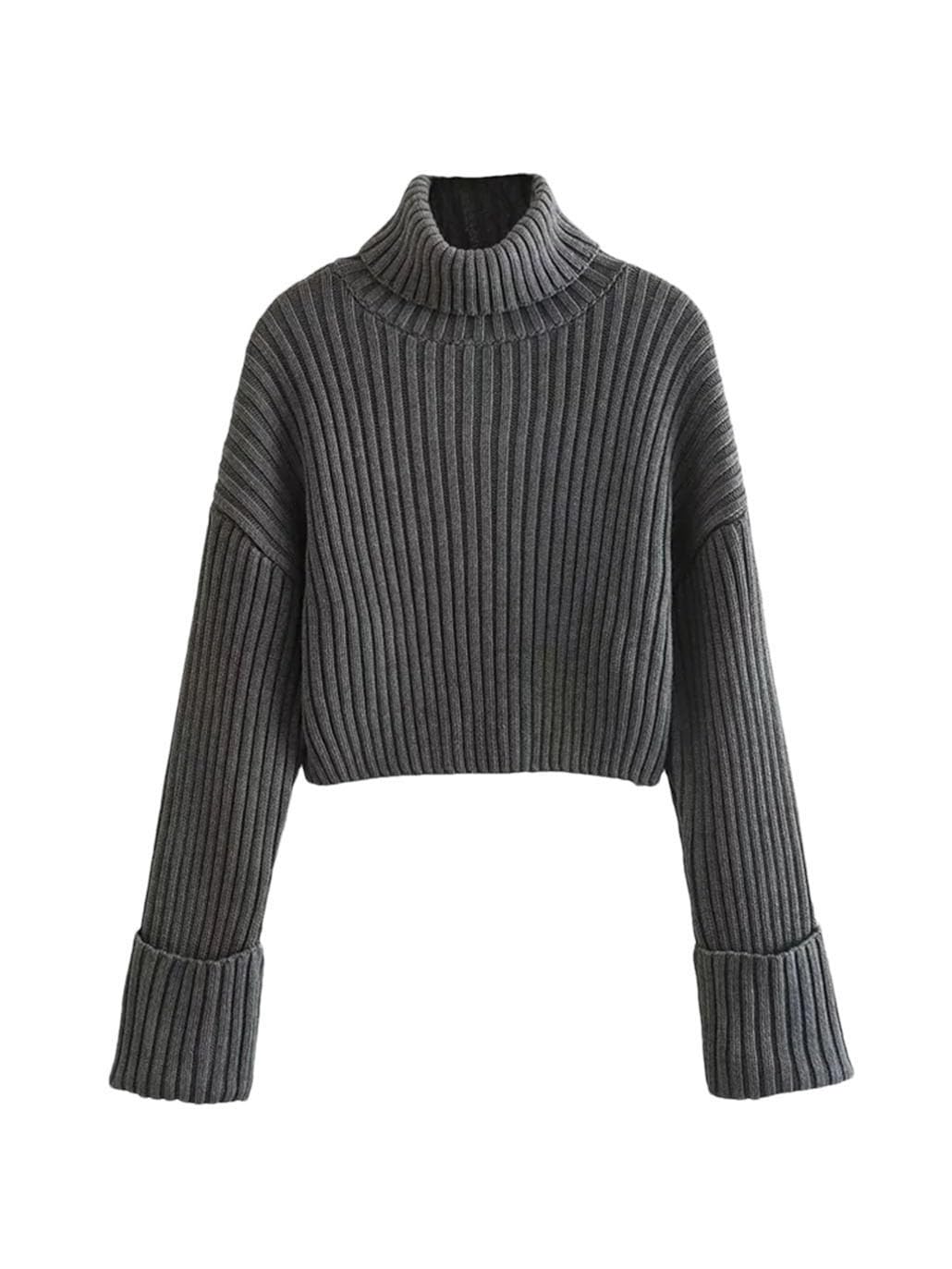 Women's Cropped Fitted Knit Sweater - High Neck Long Sleeve Pullover Top for Fall & Winter | Casual Office Wear & Date Night Outfits