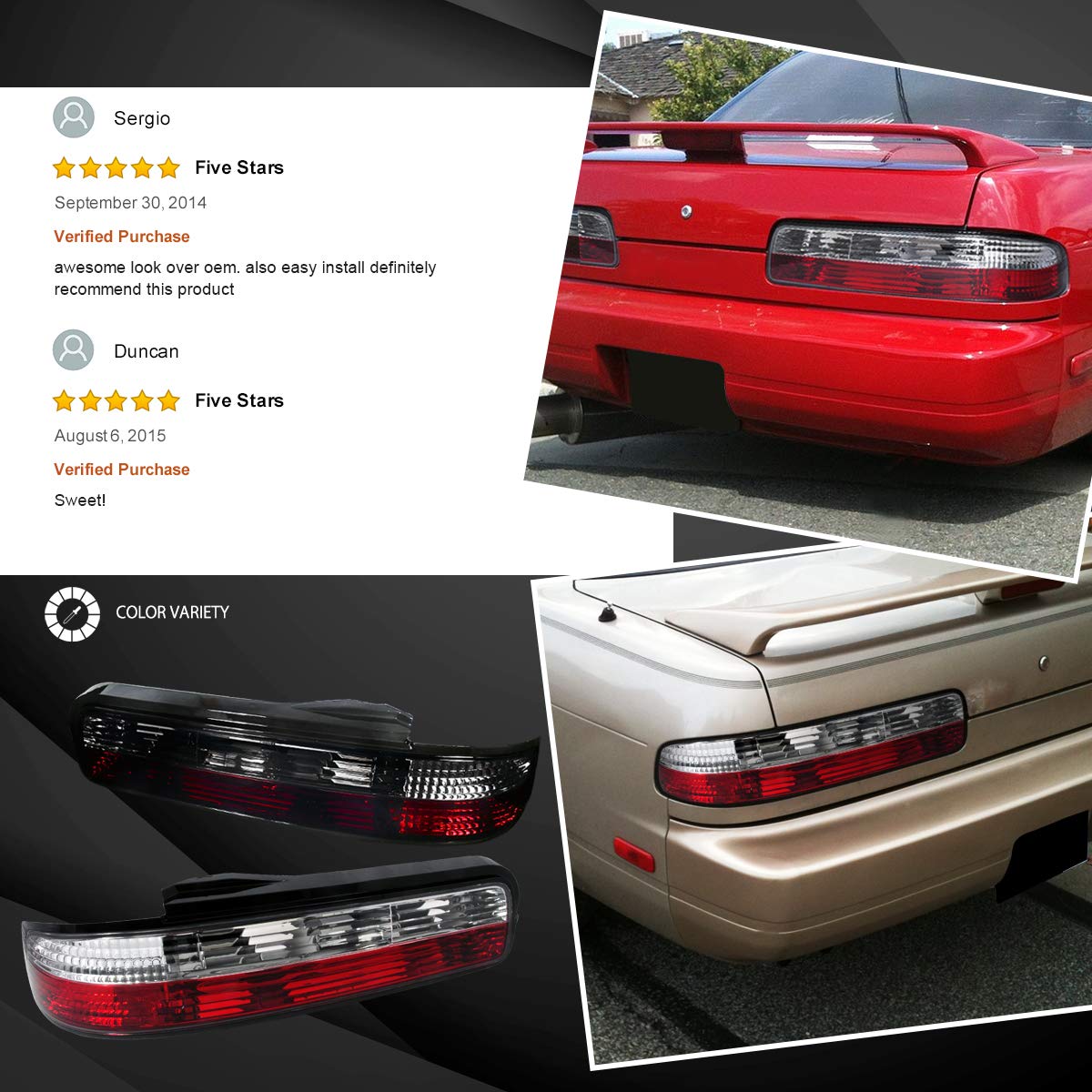 Autozensation Red Clear Lens Tail Lights Compatible with 1989-1994 Nissan 240SX S13 2DR Coupe - Left & Right Pair Assembly - Perfect for Car Restoration & Nighttime Driving Safety