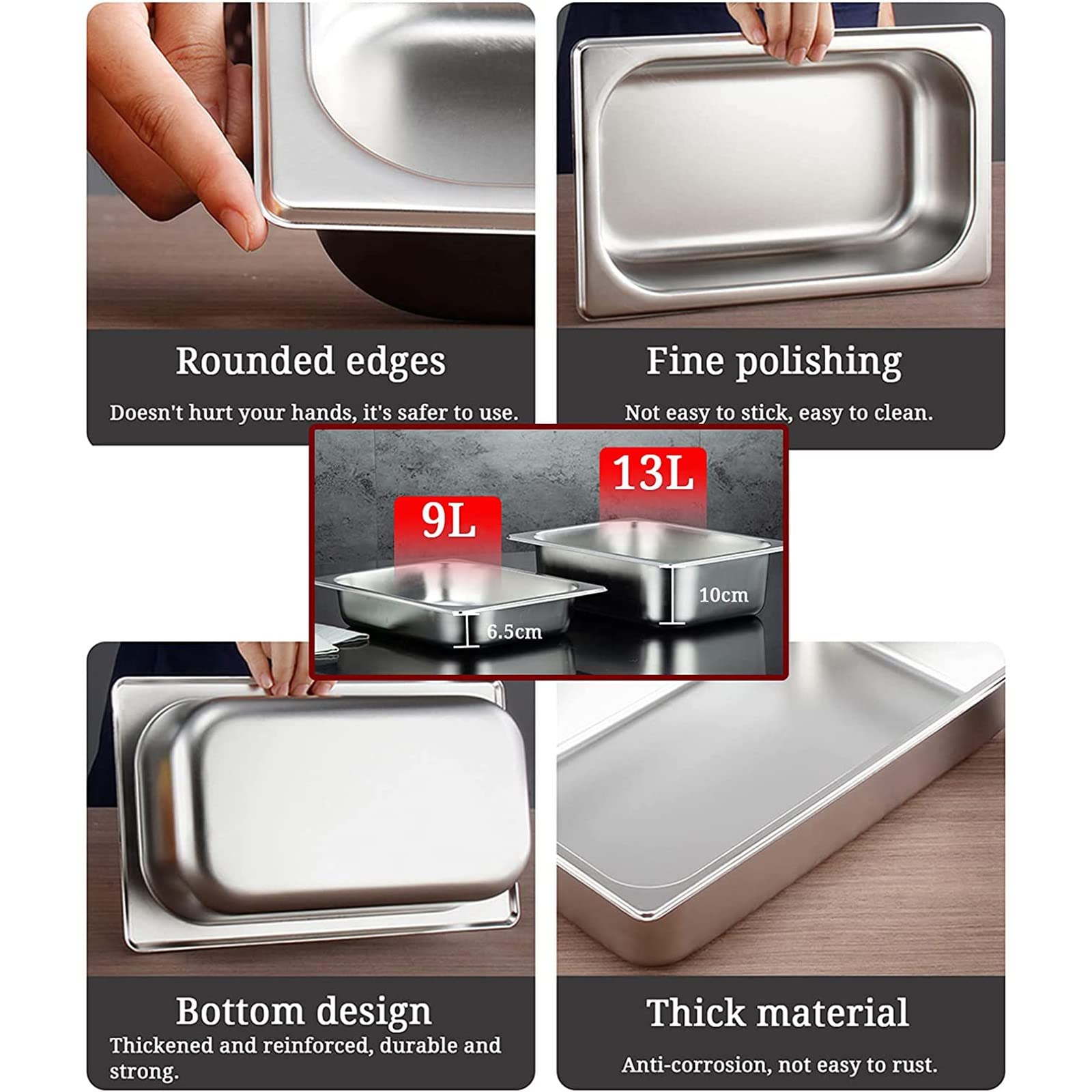 Stainless Steel Chafing Dish Buffet Set with Electric Temperature Control (40-100℃) - 600W Food Warmer with Lid - 9L/13L Capacity for Catering, Buffets & Home Entertaining (9L-A, 1/2 Size)