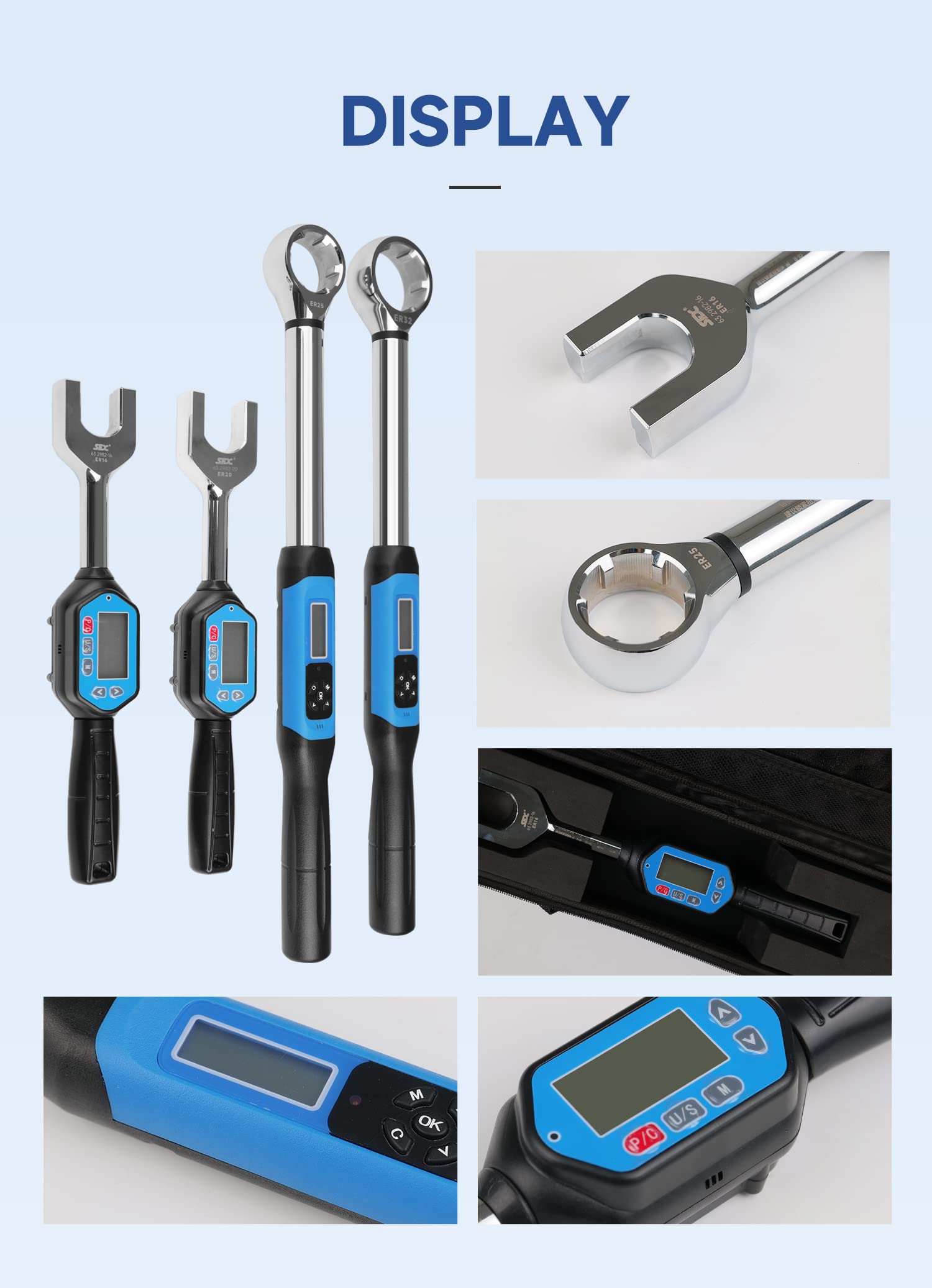 ER16A Digital Torque Wrench - ±2% High Accuracy Electronic Nut Torque Wrench with Audible/Visual Alarm & LED Display for ER Series Nuts - Perfect for Automotive Repair, Industrial Assembly and Mechanical Maintenance