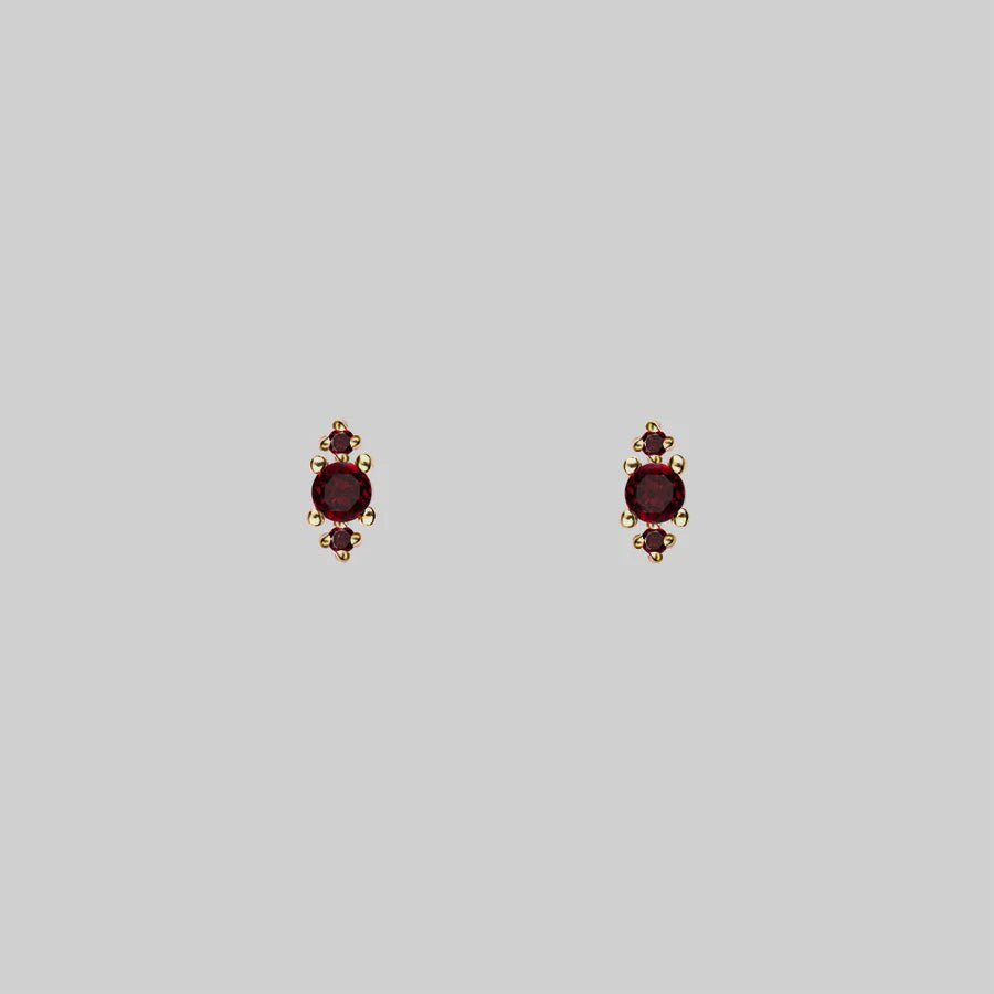ROSEBUD. 14K Gold Garnet Trio Stud Earrings for Women - Perfect for Valentine's Day Gifts, Anniversary Presents & Everyday Elegance