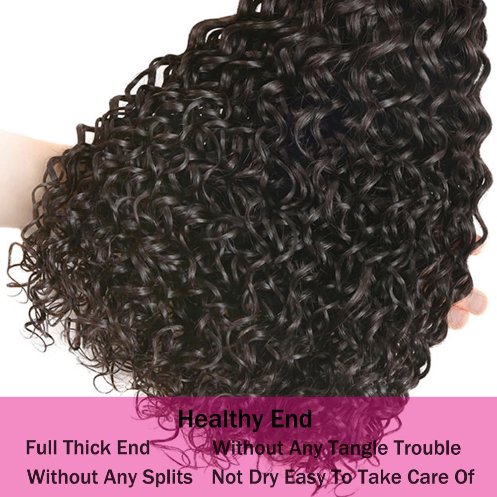 Seekomi 100% Unprocessed Brazilian Human Hair Bundles 26 28 30 Inch - 12A Grade Water Wave Natural Black Color Double Weft 3 Bundles for Weaving, Extensions & Styling