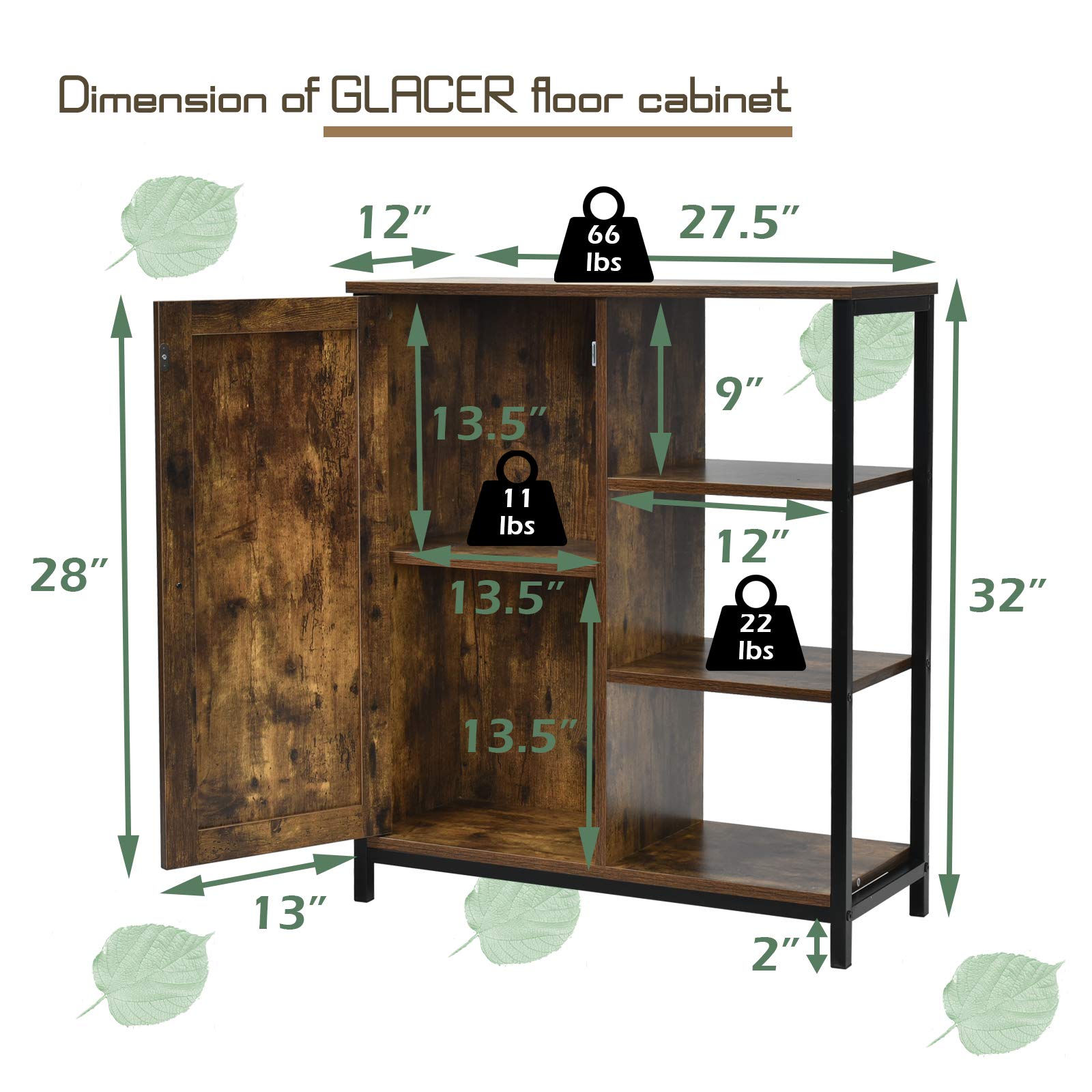GLACER Rustic Brown Industrial Floor Cabinet - 27.5