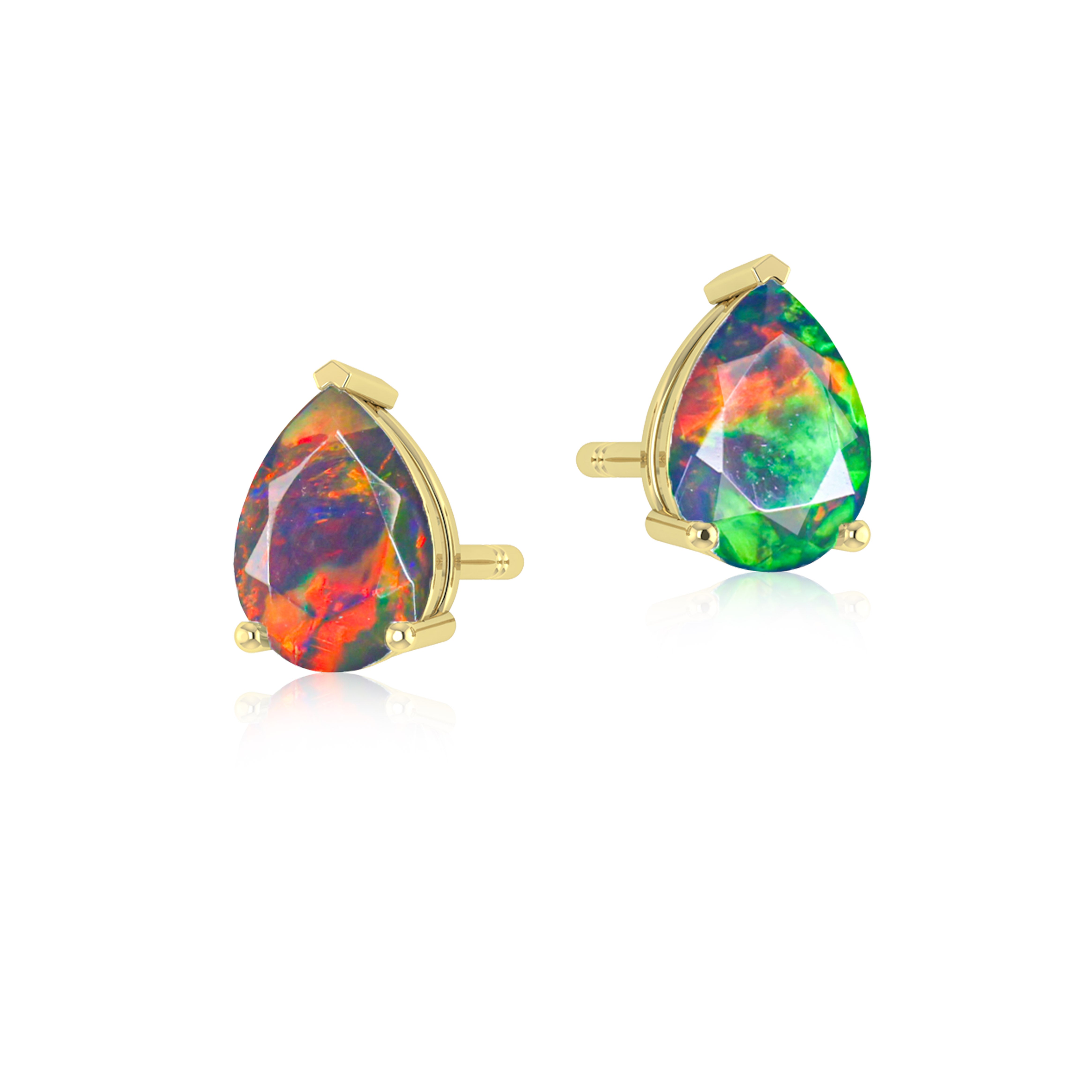 Black Multi Fire Pear Opal Prong Stud Earrings for Women - Dainty Elegant Jewelry for Parties, Weddings & Everyday Wear
