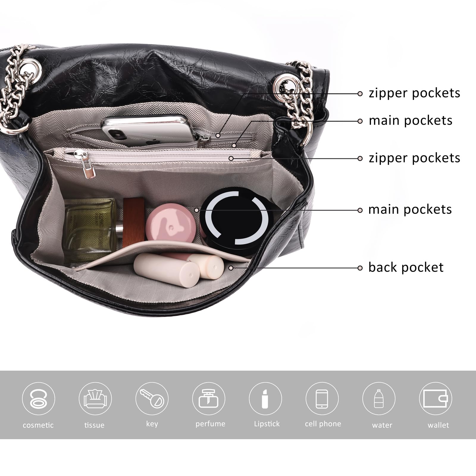 Stylish Women's PU Leather Chain Shoulder Bag - Fashionable Tote Hobo Purse for Daily Use, Work & Travel Accessories