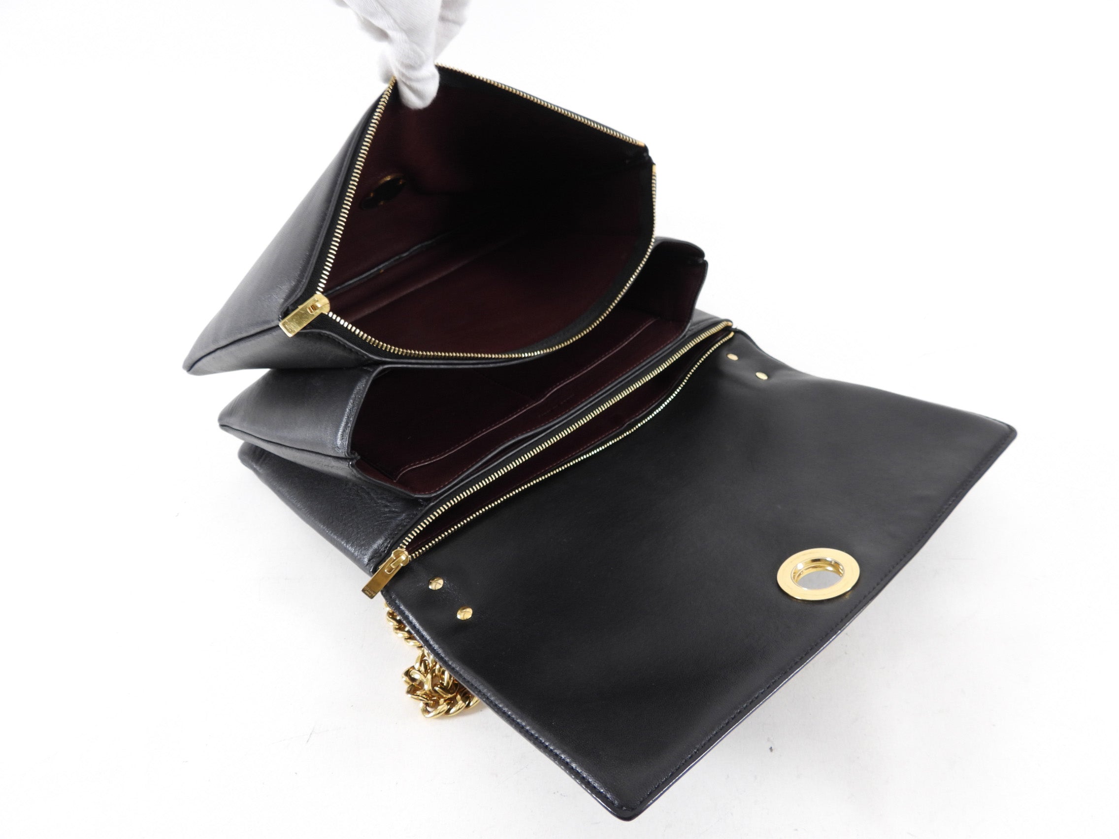 Celine Black Leather Chain Strap Triple Bag - Luxury Designer Crossbody Shoulder Purse for Women | Perfect for Evening Parties, Date Night & Special Occasions