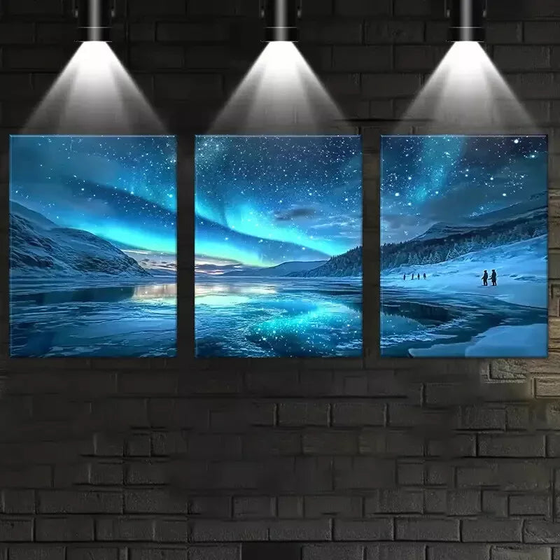3-Piece Stunning Blue Northern Lights Wall Art Set - Framed Canvas 50x70cm (20x28in) | High-Quality Print | 100% Australian Made | Ready to Hang | Perfect for Living Room, Bedroom & Office Decor