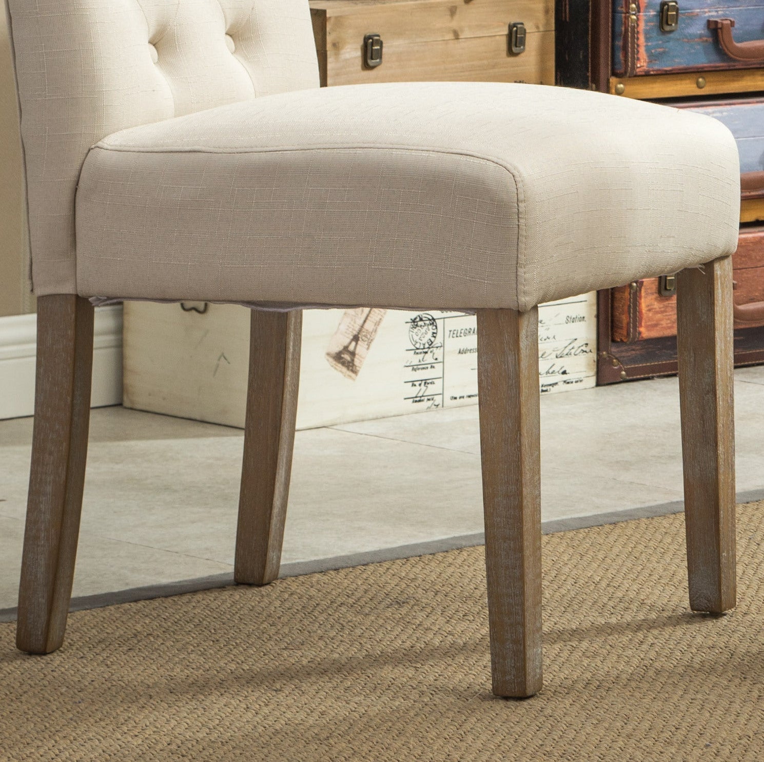 Roundhill Furniture Habit Solid Wood Tufted Parsons Dining Chair Set of 2, Tan - Modern Farmhouse Style Dining Chairs for Kitchen, Dining Room & Home Office