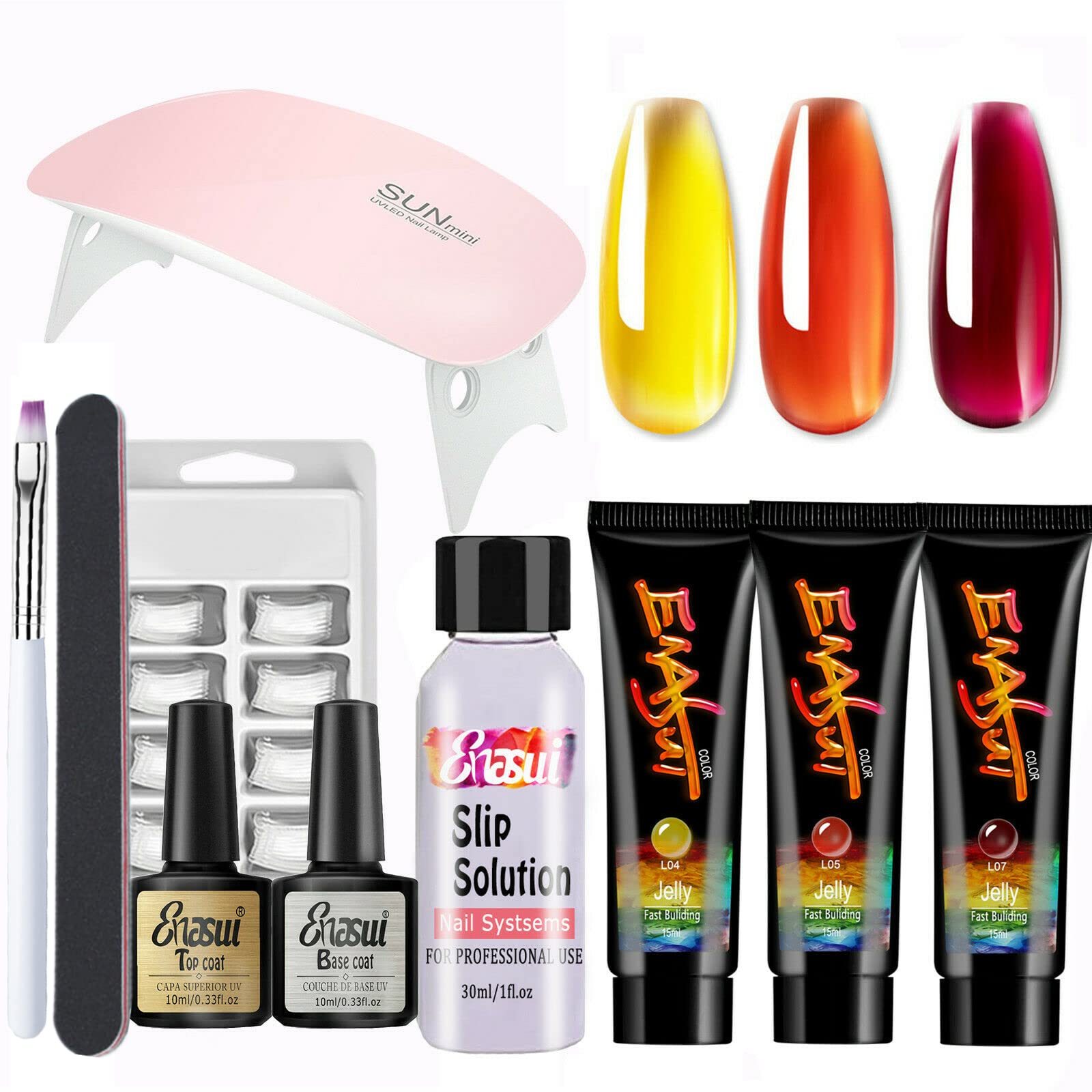Professional Poly Nail Extension Gel Kit - Crystal Jelly Quick Extension Gel with Nail Brush, Base Coat, Top Coat & Slip Solution | Complete UV/LED Nail Art Enhancement Set for Salon & Home Manicures | Perfect for DIY Nail Extensions, French Tips & Gel Nail Designs