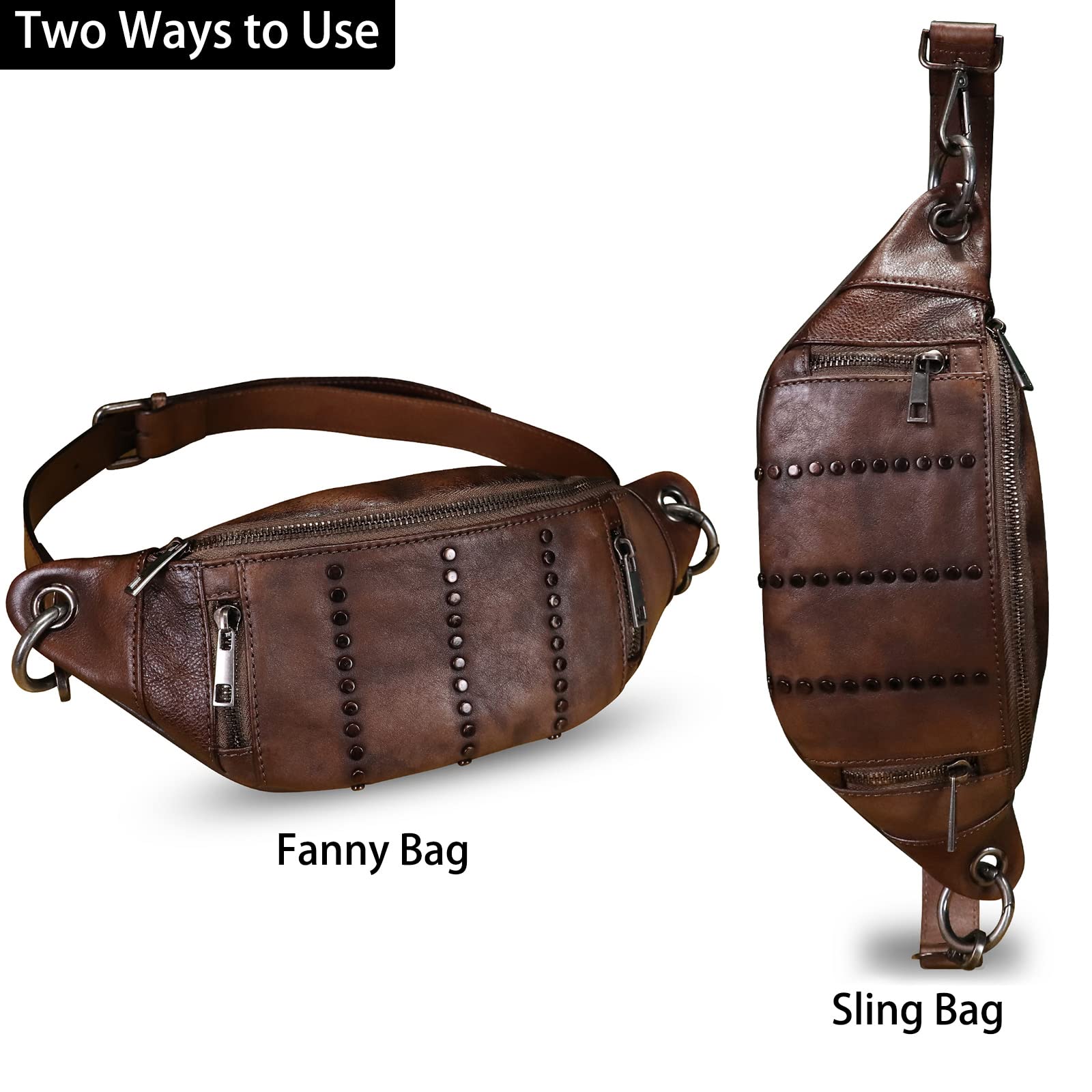 **Genuine Leather Fanny Pack for Women - Vintage Real Leather Waist Bag - Fashion Hip Bag - Crossbody Purse - Perfect for Travel, Hiking & Everyday Use**