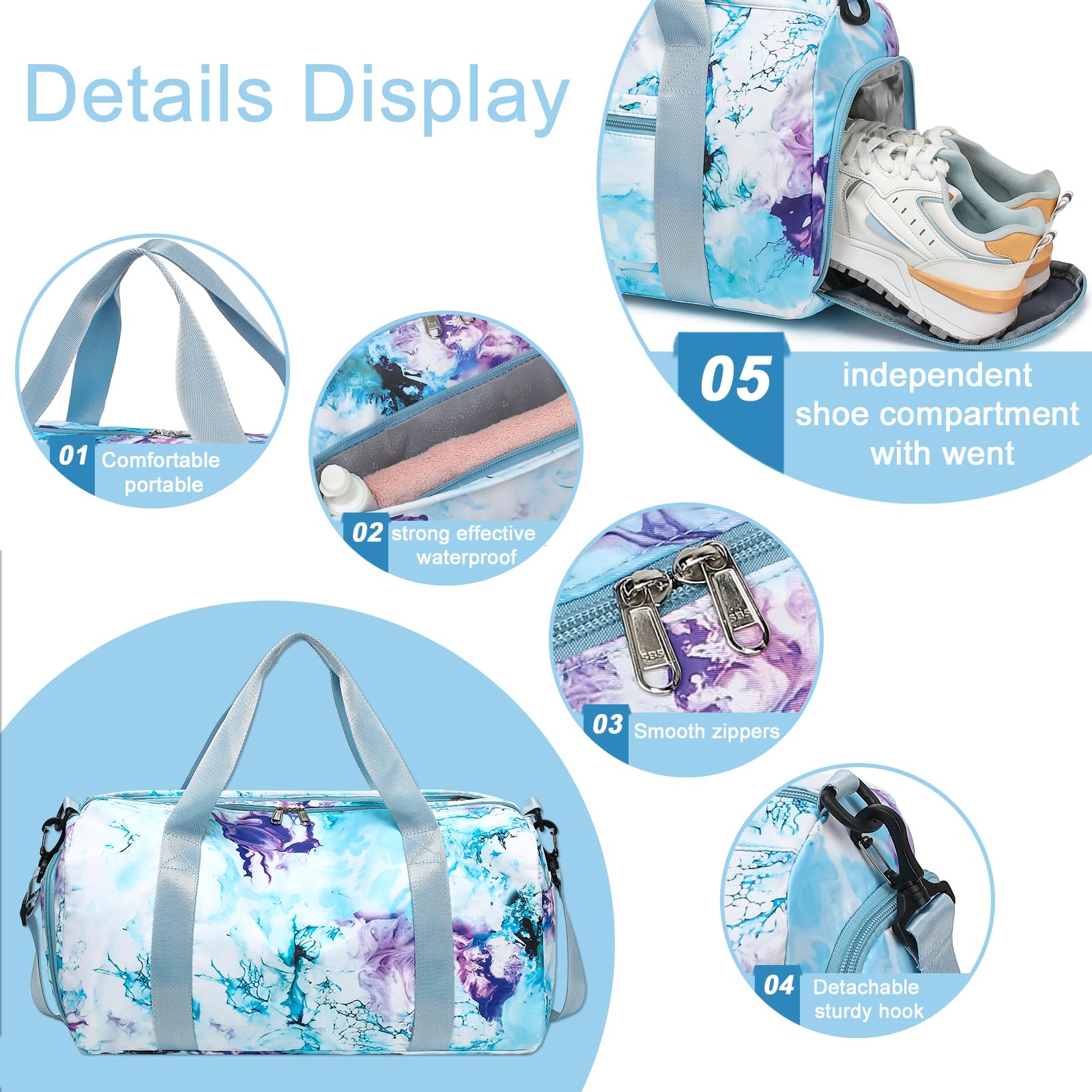BLUBOON Women's Gym Duffle Bag - Large Sports Duffel for Travel, Workout & Overnight Trips - Waterproof & Durable - Metallic Purple - Perfect for Gym, Yoga, Swimming & Weekend Getaways