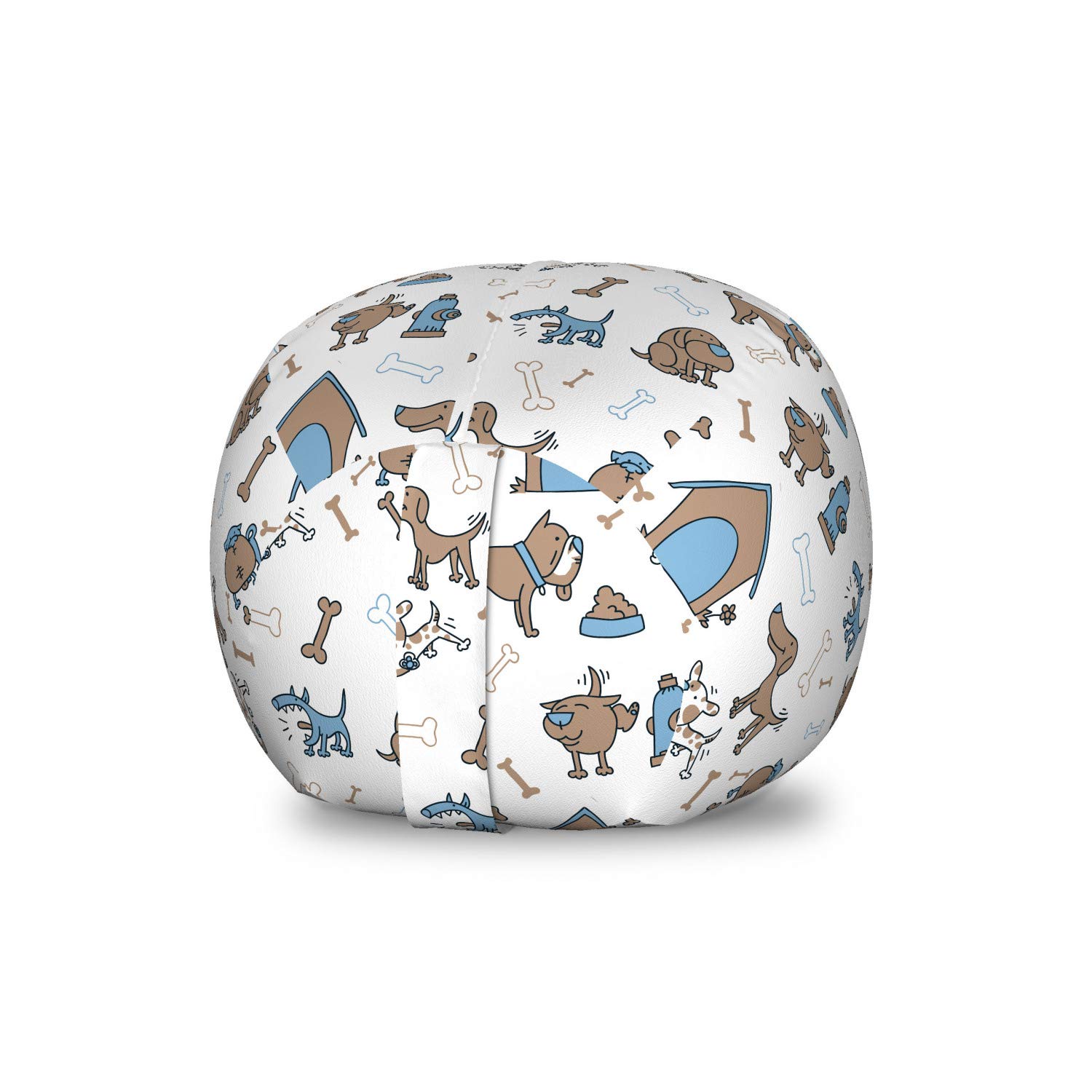 Ambesonne Dog Bones Storage Toy Bag Chair - Cartoon Style Pet Organizer with Friendly Animal Design, Washable Small Size in Cocoa Sky Blue - Perfect for Kids' Room, Playroom & Pet Toy Storage