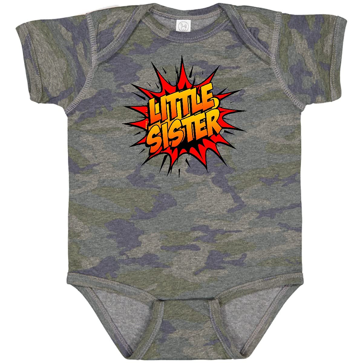 Inktastic Little Sister Super Hero Baby Bodysuit - Cute Cotton Onesie for Infants & Toddlers - Perfect for Sibling Matching, Birthday Gifts & Superhero Theme Parties