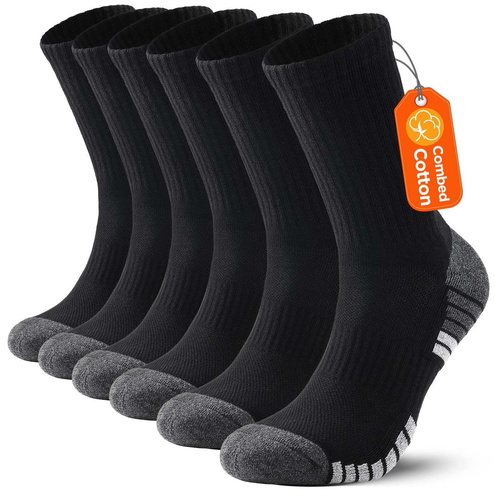 PULIOU Men's Thermal Winter Socks - 6 Pairs Warm Cotton Breathable Cushioned Crew Socks for Running, Hiking, Trekking & Sports - Moisture Wicking Athletic Socks for Outdoor Activities & Everyday Comfort