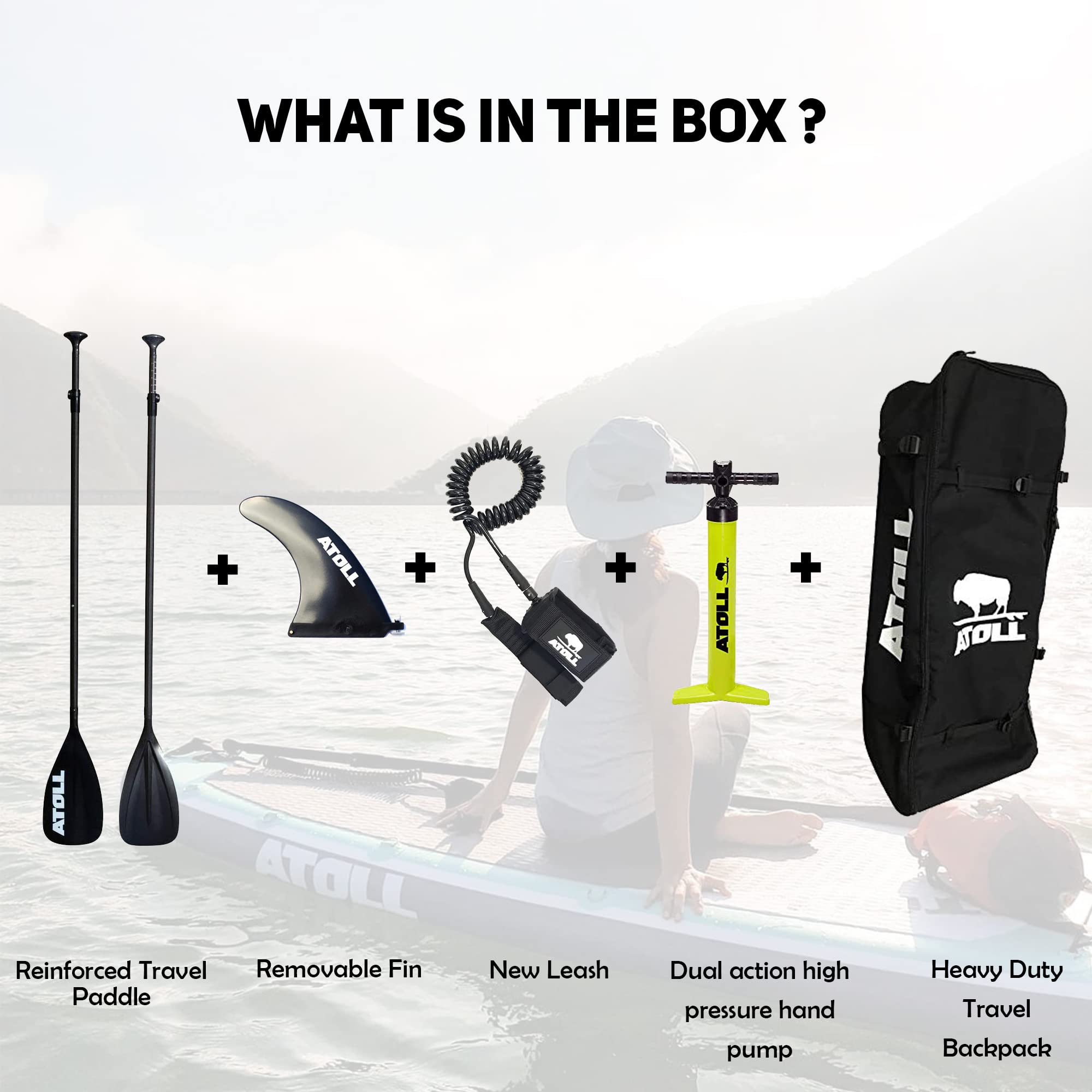 Atoll Inflatable SUP Board 11ft/9ft with Pump & Paddle - Perfect for Travel & Water Sports