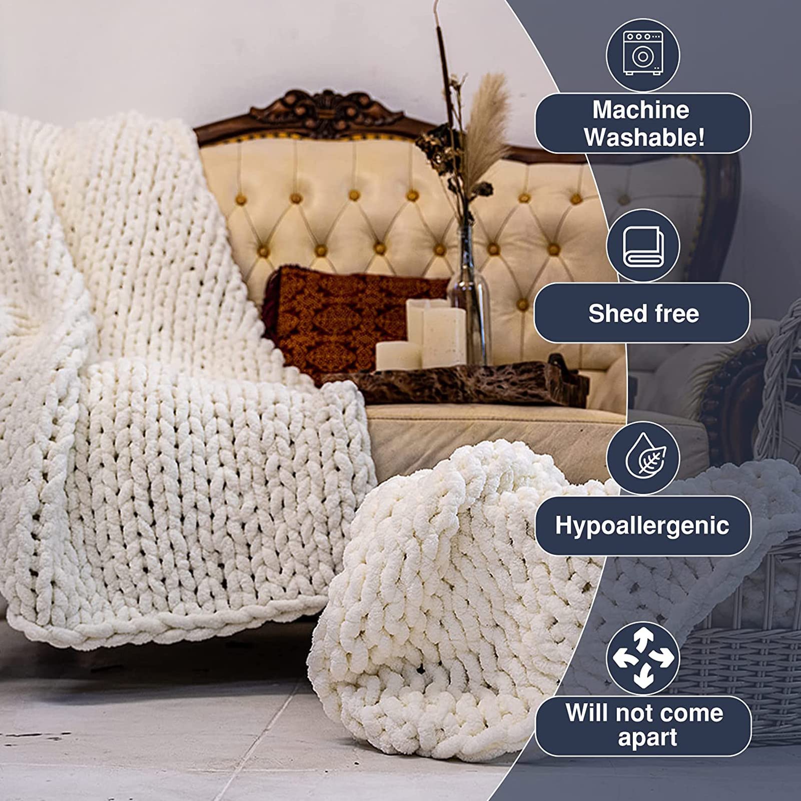 Super Soft Chunky Knit Blanket - Extra Large Cozy Chenille Throw for Bed & Sofa - Warm Winter Blanket for Home Decor, Living Room, Bedroom & Gifts
