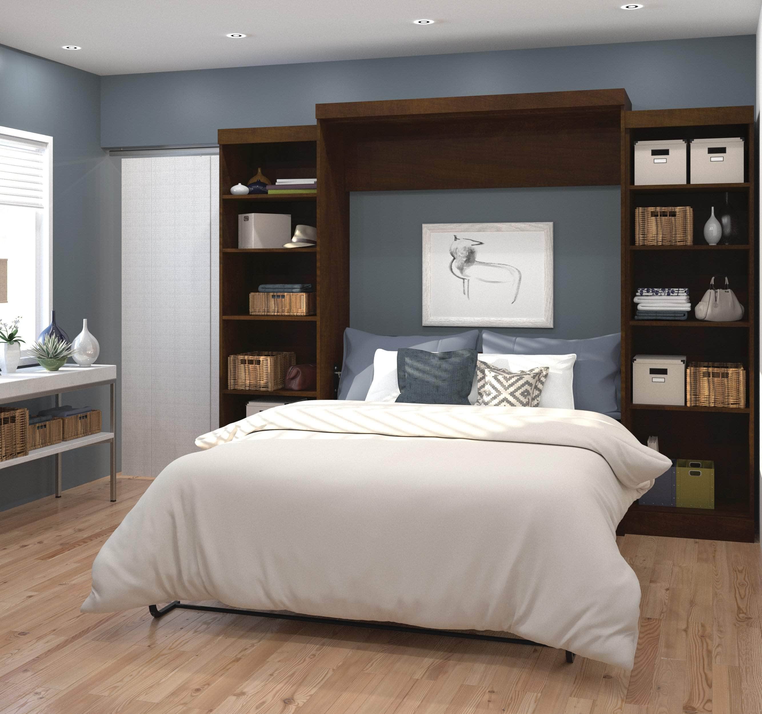 Pur Queen Murphy Wall Bed with 2 Storage Units (115W) - 7 Color Options | Space-Saving Foldable Bed for Small Apartments, Guest Rooms & Home Offices