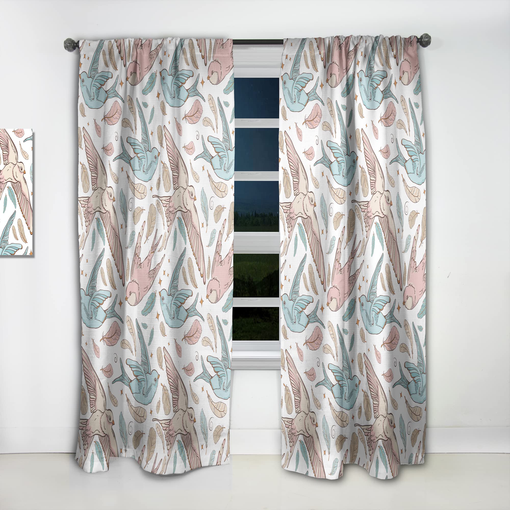 DesignQ Thermal Insulated Curtains - Elegant Swallow Birds & Floral Pattern - Single Panel 52x108 - Perfect for Bedroom & Living Room Drapes