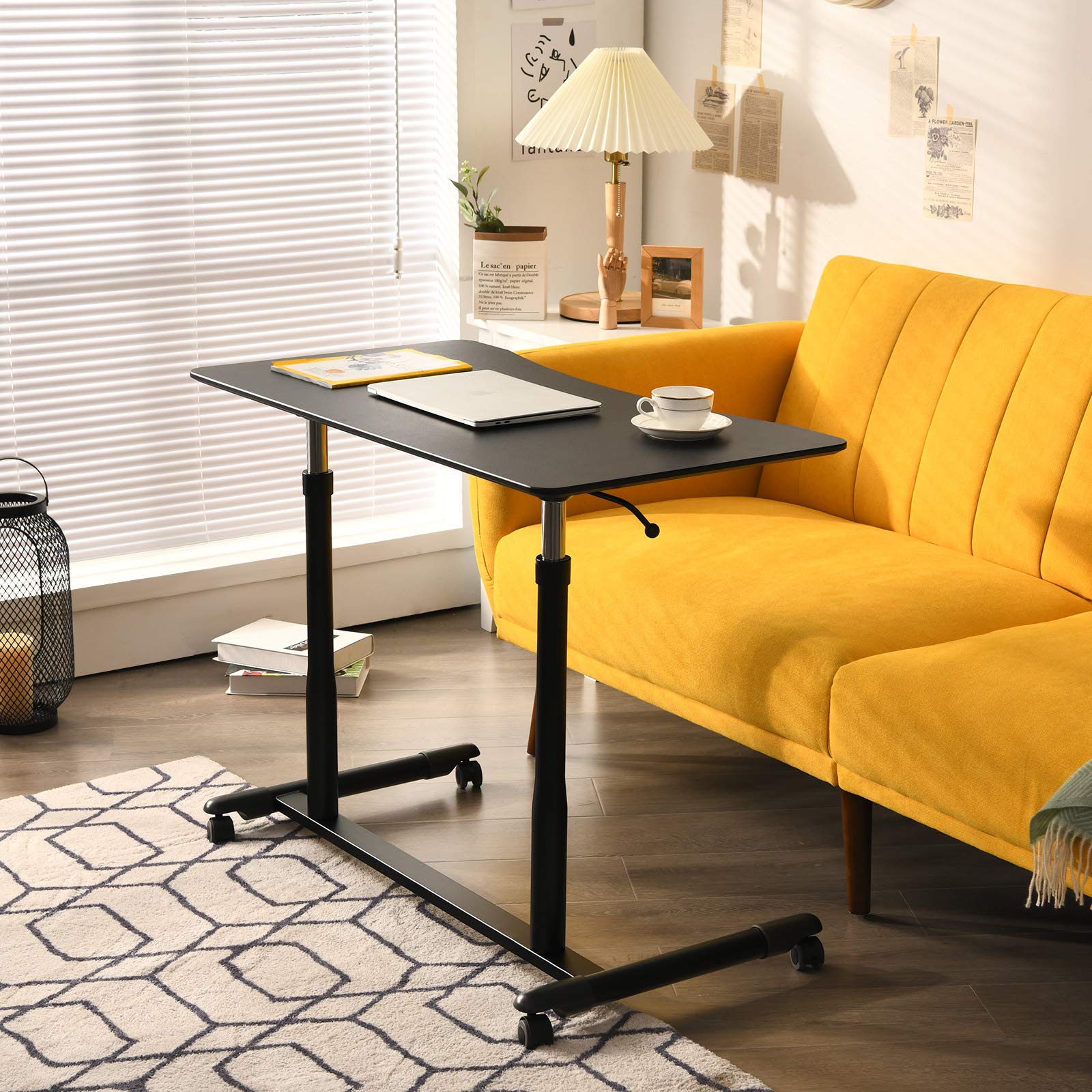 Tangkula Adjustable Height Mobile Standing Desk with Wheels - Rolling Compact Computer Desk with Steel Frame & MDF PVC Tabletop - Perfect for Home Office, Small Spaces & Remote Work (Black)