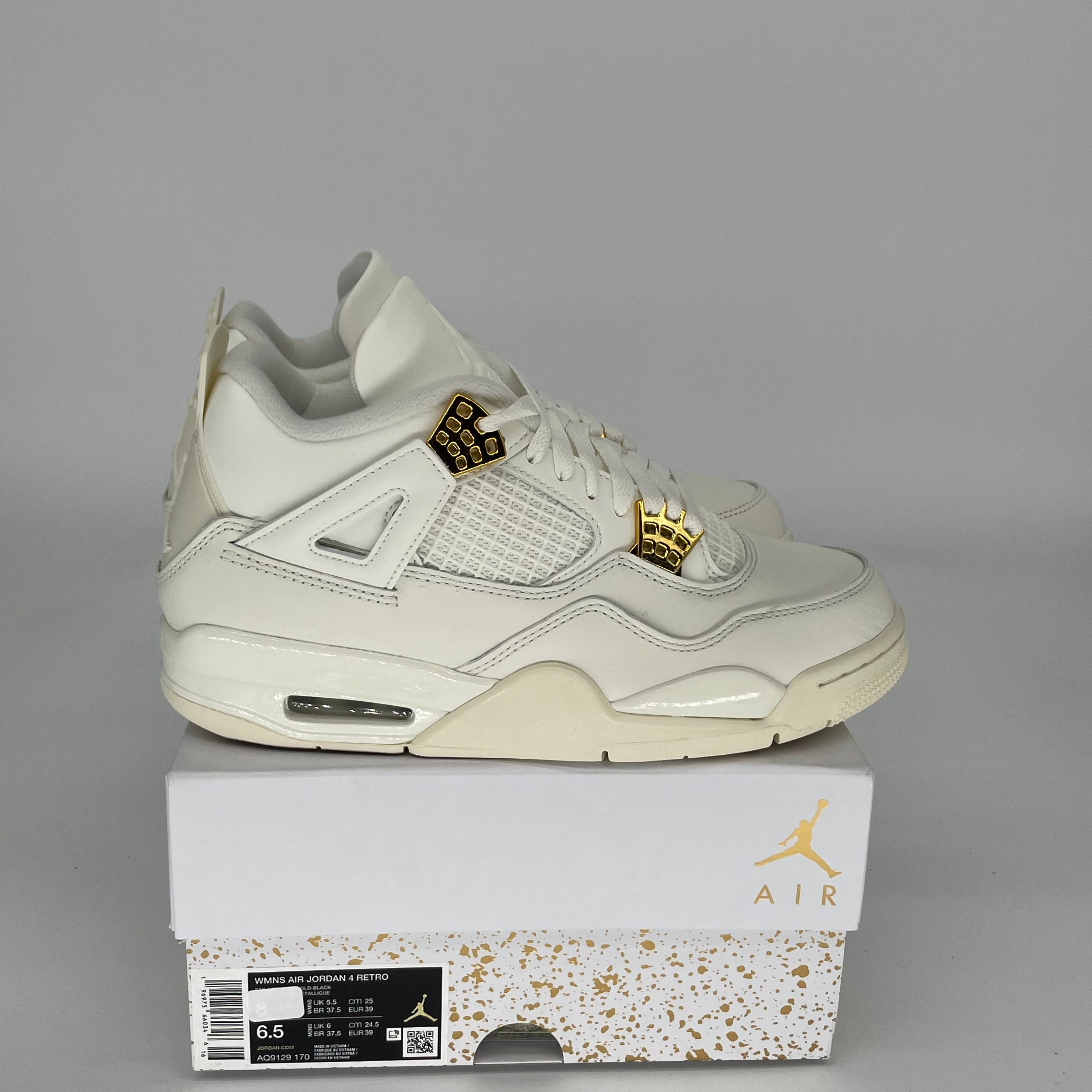 AIR JORDAN 4 METALLIC GOLD Women's Sneakers Size 6.5/8W (AQ9129-170) - Retro Basketball Shoes for Women, Fashion Streetwear & Casual Wear