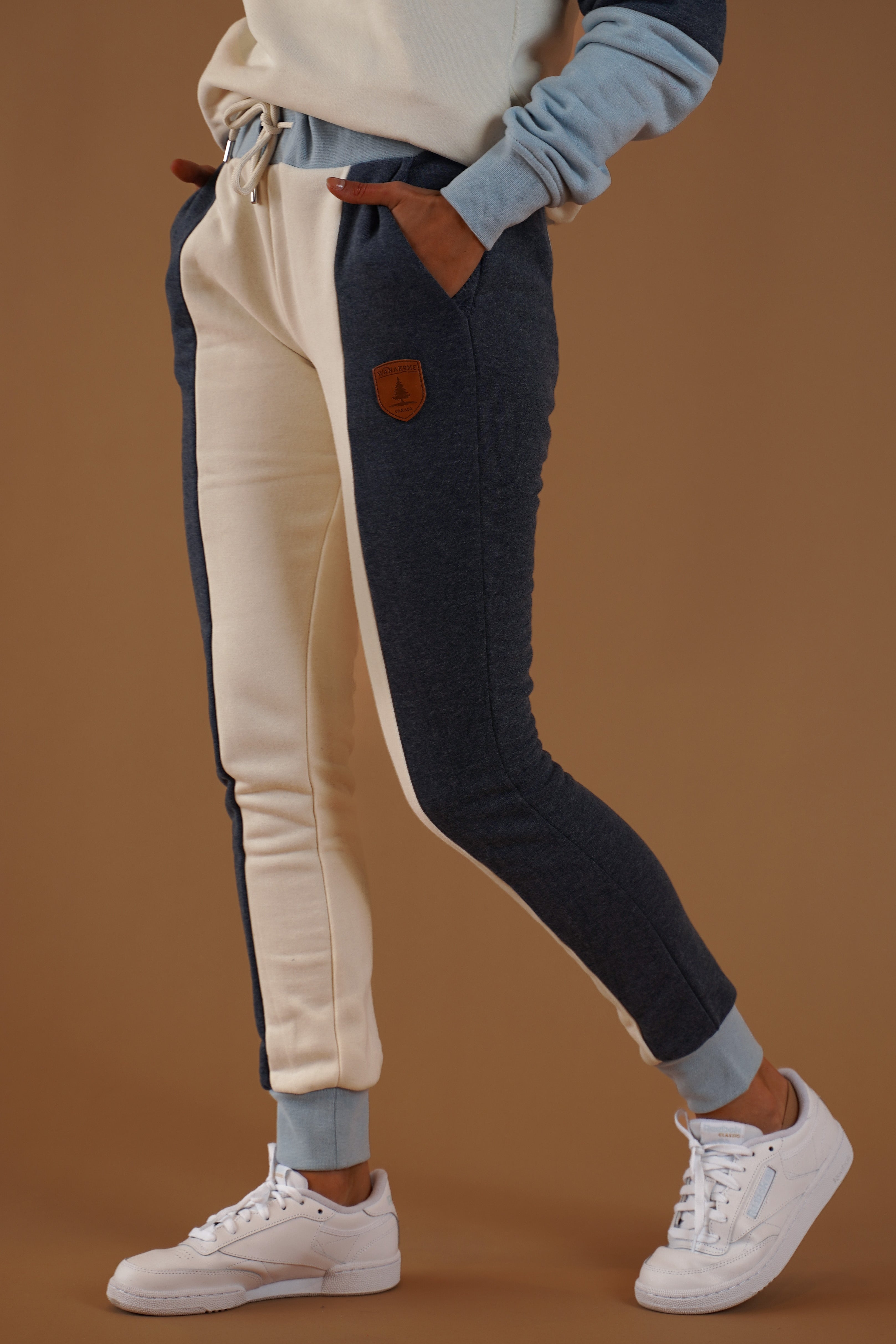 Birdwell Navy/Oatmeal Jogger Pants for Men - Lightweight Comfortable Beach Joggers for Running, Surfing & Casual Wear