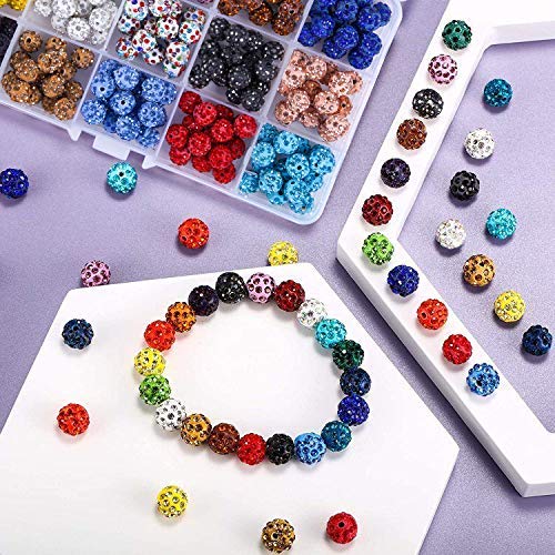 225pcs 10mm Pave Disco Ball Rhinestone Beads for Jewelry Making - Round Crystal Diamond Charms Bulk for DIY Necklace, Bracelet, Earrings | Perfect for Crafting, Wedding Accessories, Party Decorations
