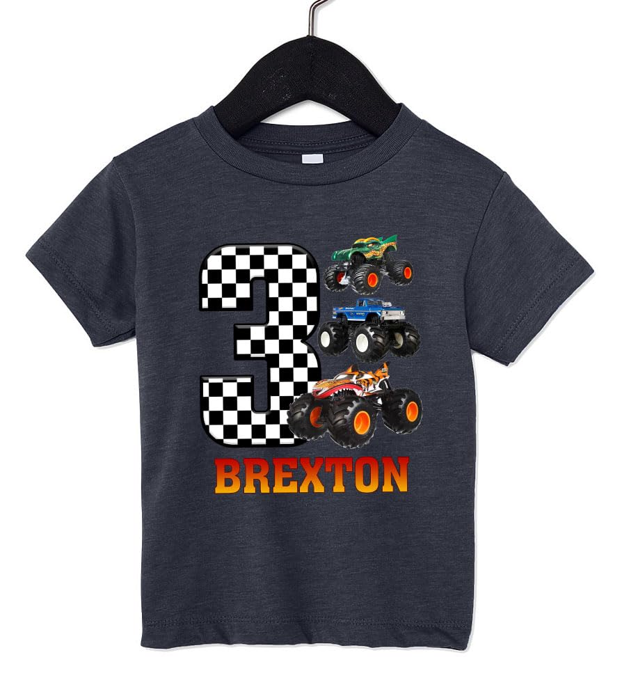 Custom Racing Cars Birthday Shirt for Toddlers - Personalized Monster Truck T-Shirt for Boys - Kids Race Car Themed Birthday Outfit - Perfect for Birthday Parties, Races & Special Events