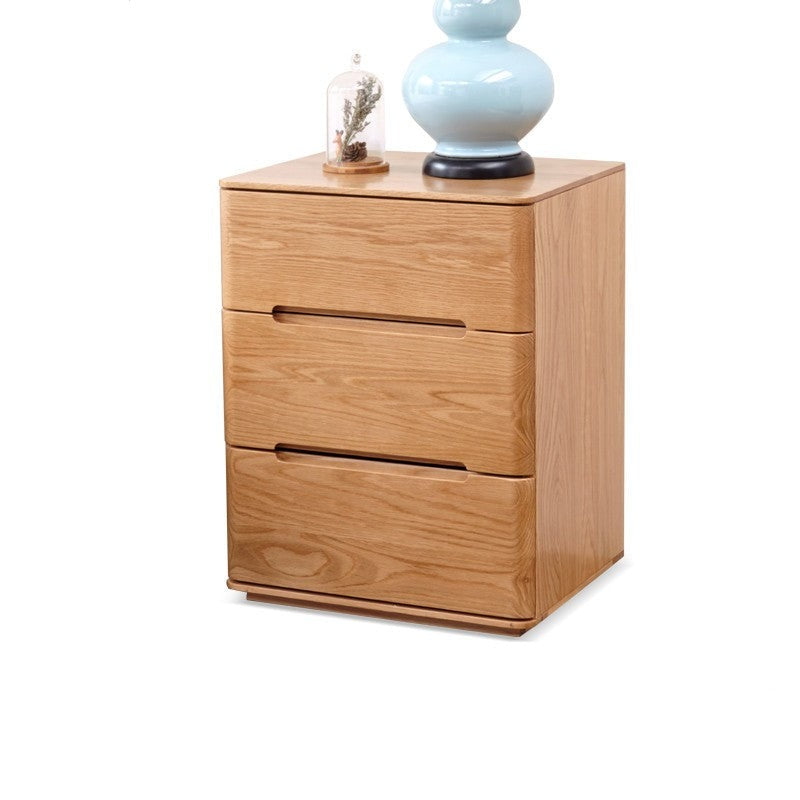 Solid Oak Wood 3-Drawer Nightstand with Lock - Bedside Table for Bedroom, Living Room & Office Storage