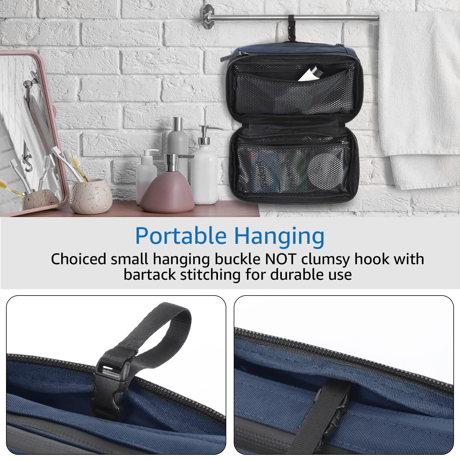 Purevave Compact Waterproof Travel Toiletry Bag for Men - Hanging Wash Pouch for Camping & Gym