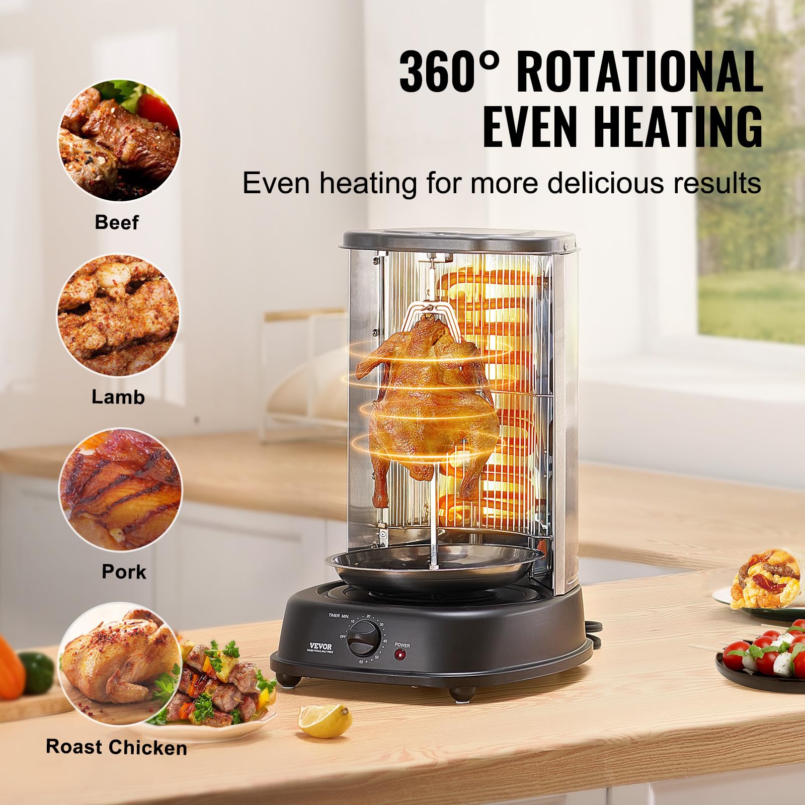 VEVOR Electric Stainless Steel Shawarma Grill Machine - Vertical Chicken Gyro Rotisserie Oven for Doner Kebab, Home & Restaurant Use - Perfect for Kitchen Countertop, Parties & Outdoor Events