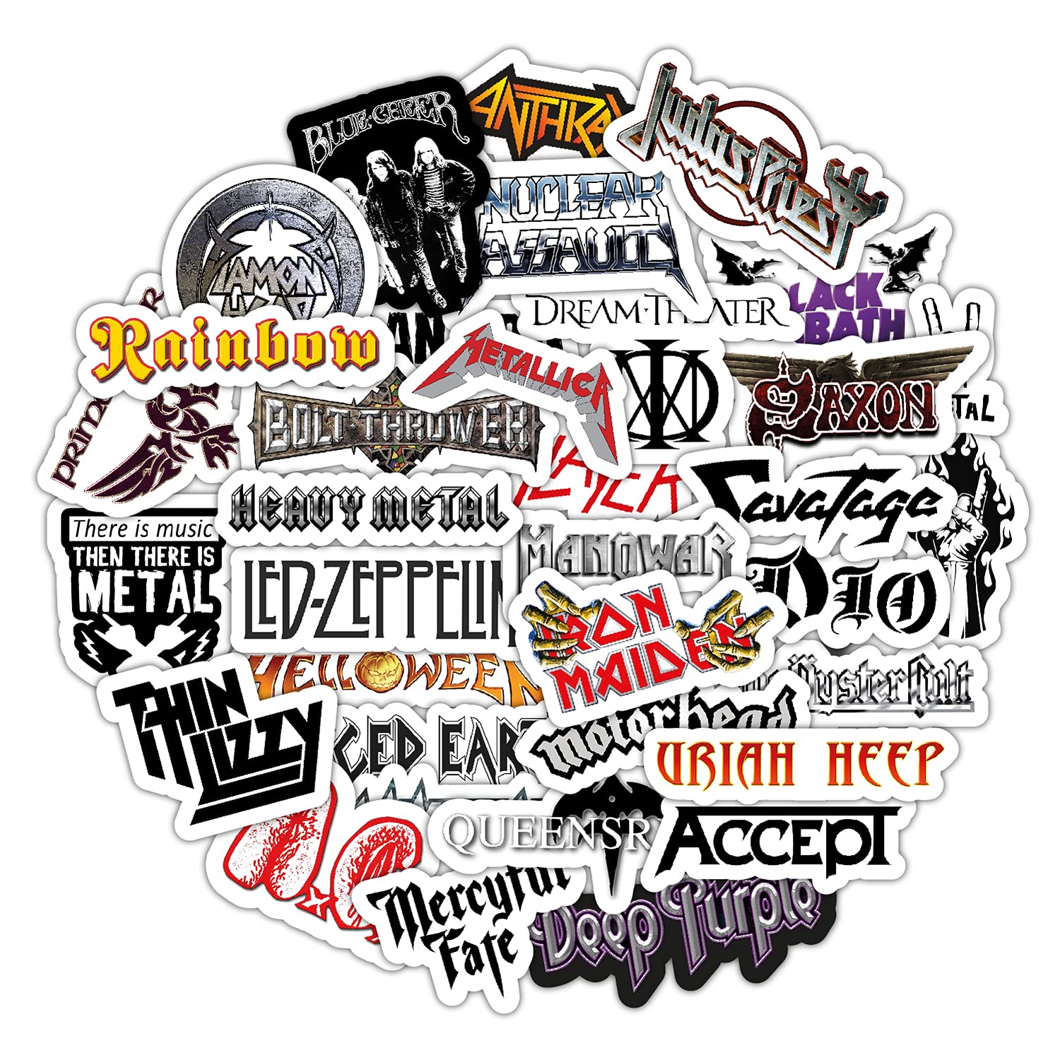 BulbaCraft Heavy Metal Band Stickers Pack - 35 Pcs Waterproof Vinyl Decals with Strong Adhesive - Perfect for Laptops, Guitar Cases, Helmets & Skateboards - Rock Music Merchandise Collection