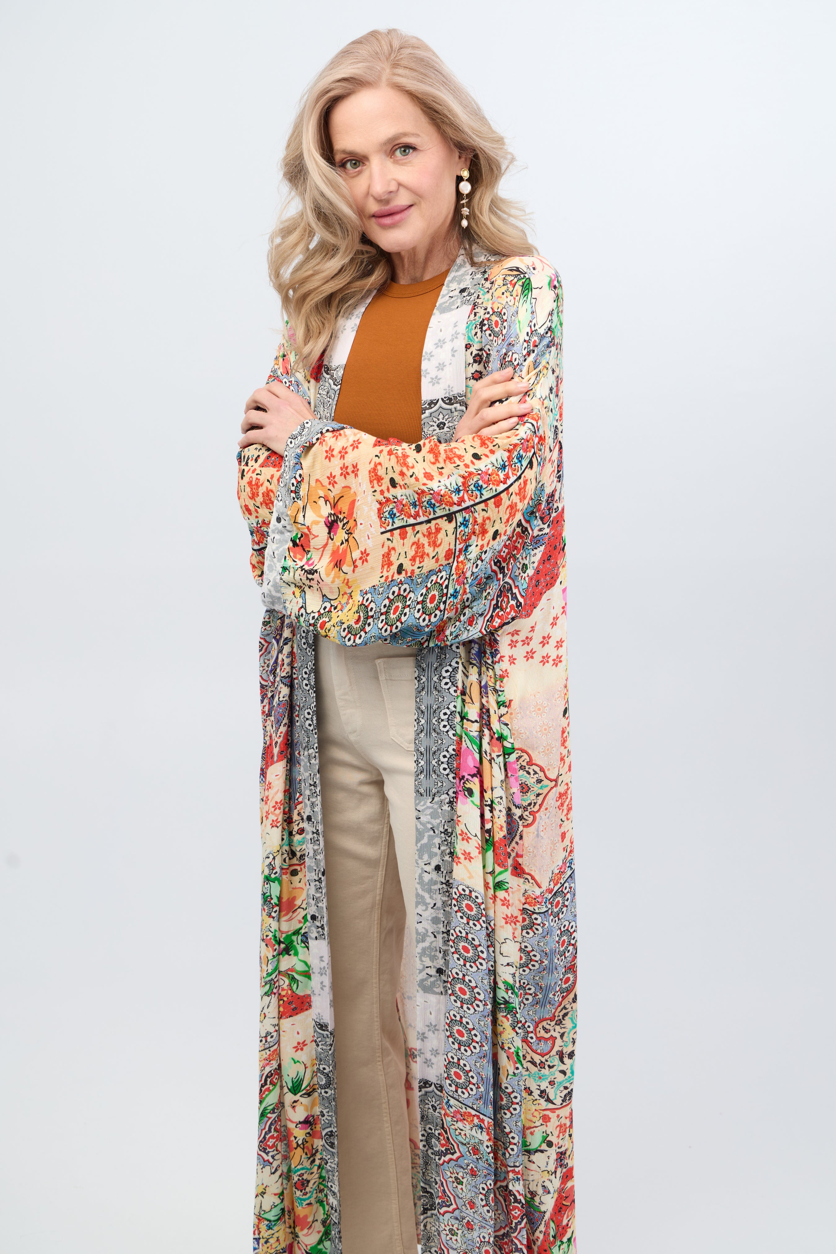 Elegant Mixed Floral Long Kimono Duster Cardigan - Boho Chic Loose Cover Up for Women - Perfect for Beach, Vacation & Summer Outfits