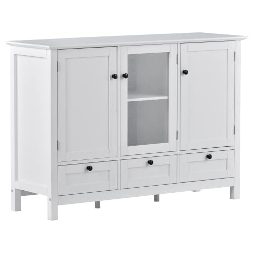 44.9'' Modern White Accent Cabinet with 2 Doors & 3 Drawers - Stylish Console Table & Sideboard for Living Room, Dining Room, Entryway & Hallway Storage