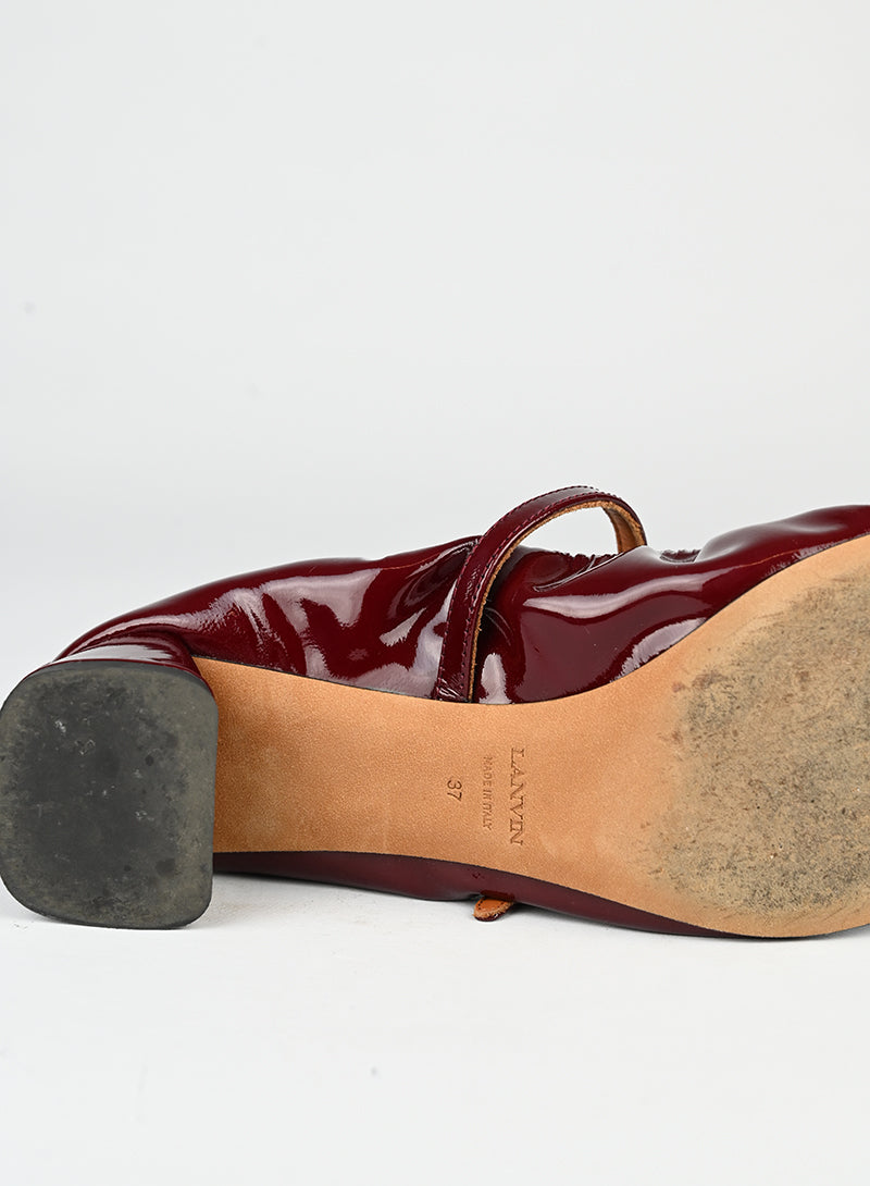 Lanvin Bordeaux Mary Jane Shoes Size 37 - Elegant Women's Flats for Work, Party & Special Occasions