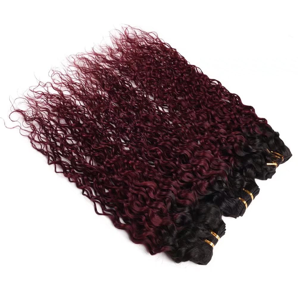 3Pcs Water Wave Ombre Human Hair Bundles 1B/99J Black to Burgundy Brazilian Virgin Hair Extensions (18 20 22 Inch) - Perfect for Sew-in, Clip-in, or Ponytail Styles for Daily Wear & Special Occasions