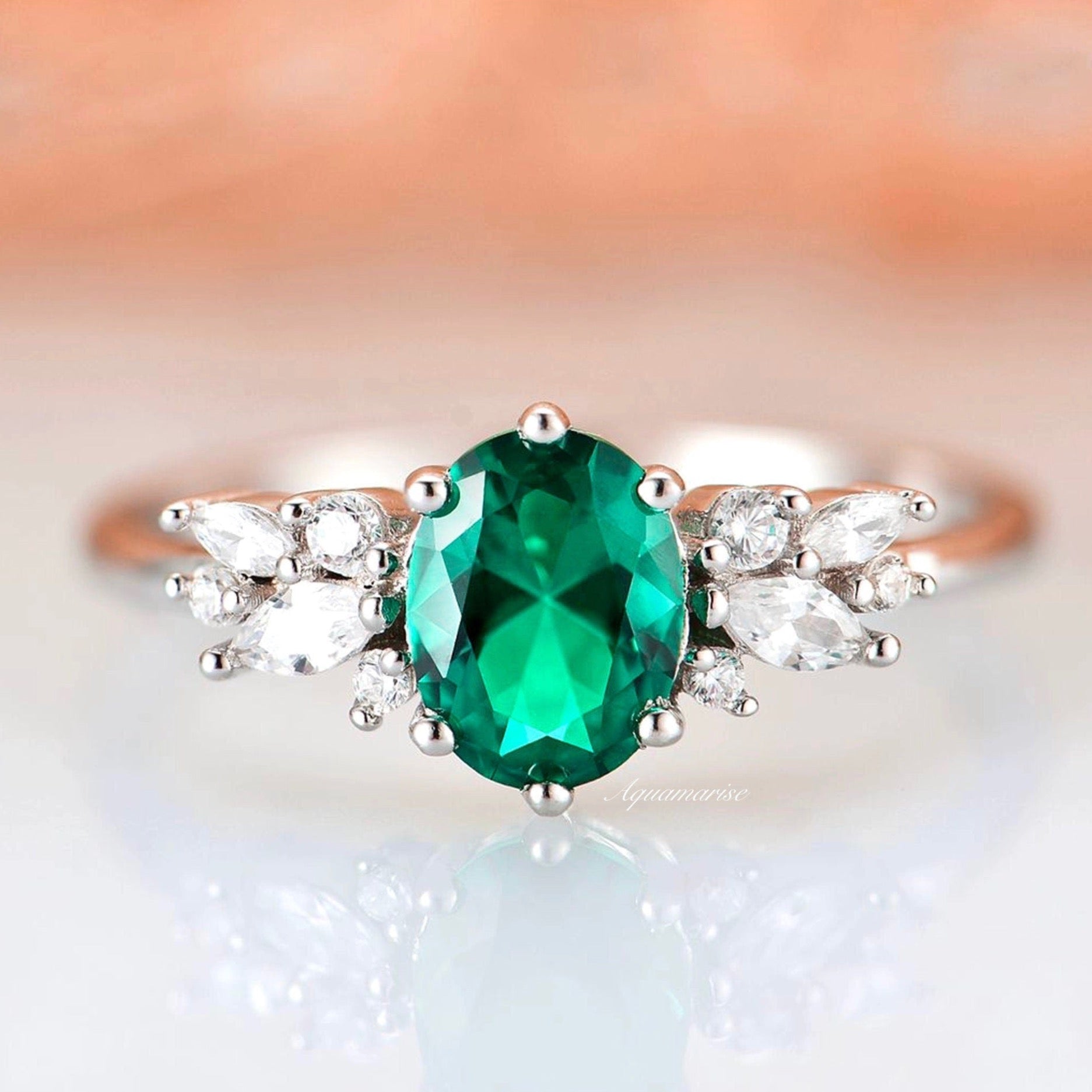 Vintage Emerald Ring for Women - Sterling Silver Jewelry, Elegant Green Gemstone Ring for Engagement, Wedding, Anniversary & Special Occasions