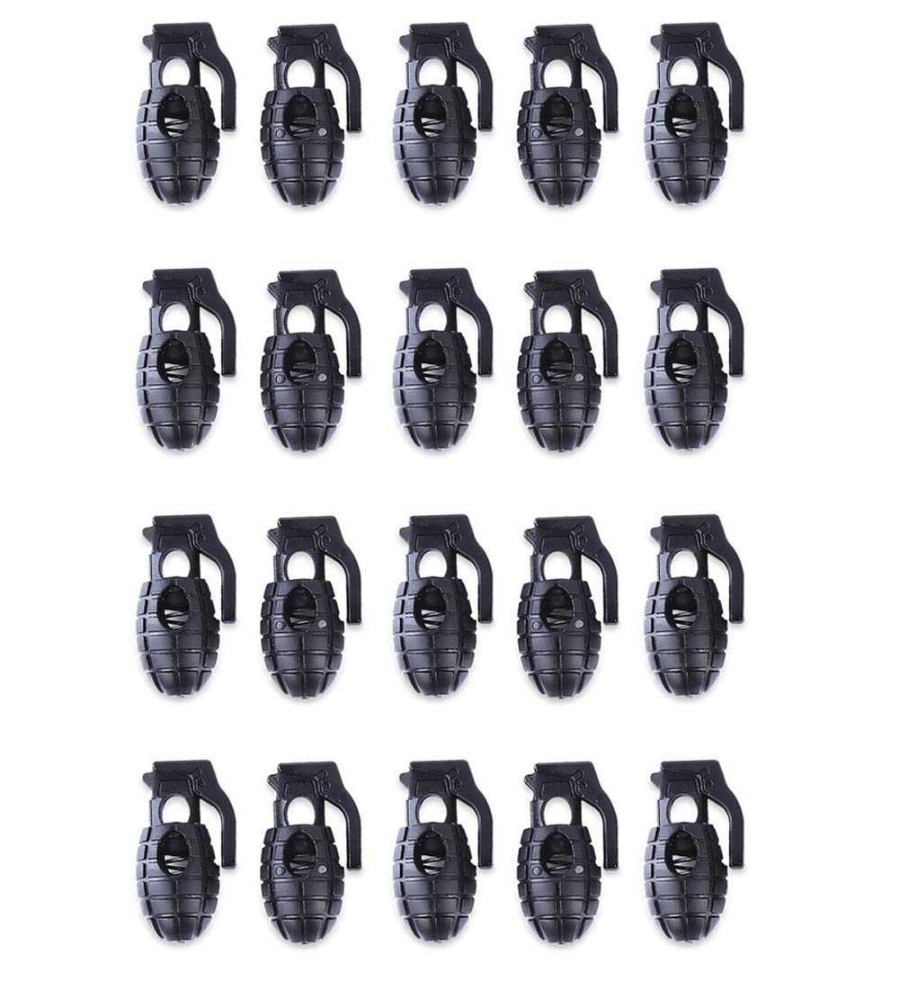 20Pcs Plastic Grenade Cord Lock Toggle Spring Clasp - Single Hole Cord Lock Clamp Stopper Buckle for Sportswear, Shoelaces & Outdoor Gear - Perfect for Jackets, Hoodies, Backpacks & Hiking Equipment