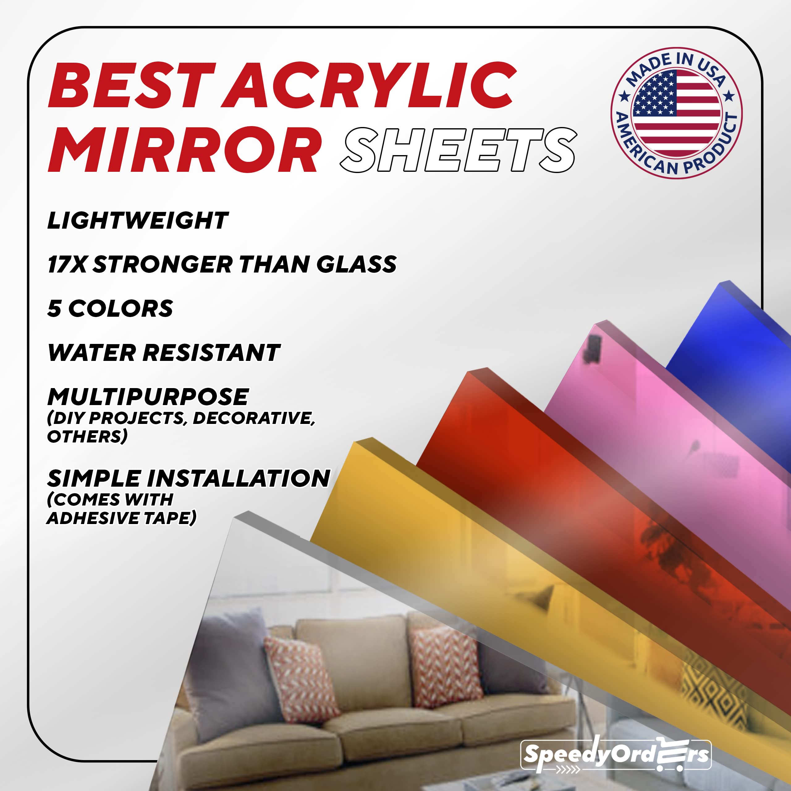 Premium Gold Acrylic Mirror Sheets - Shatterproof Plexiglass (2 Pack, 8.5