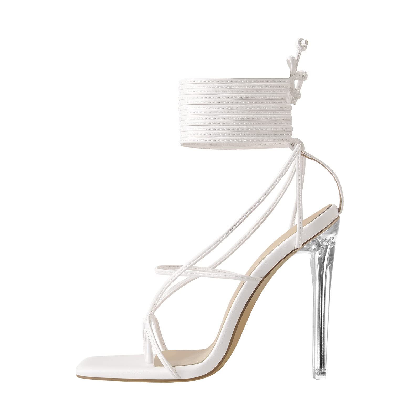 LISHAN Women's Clear High Heel Gladiator Sandals - Split Toe Strappy Summer Dress Shoes for Weddings, Parties & Beach Vacations