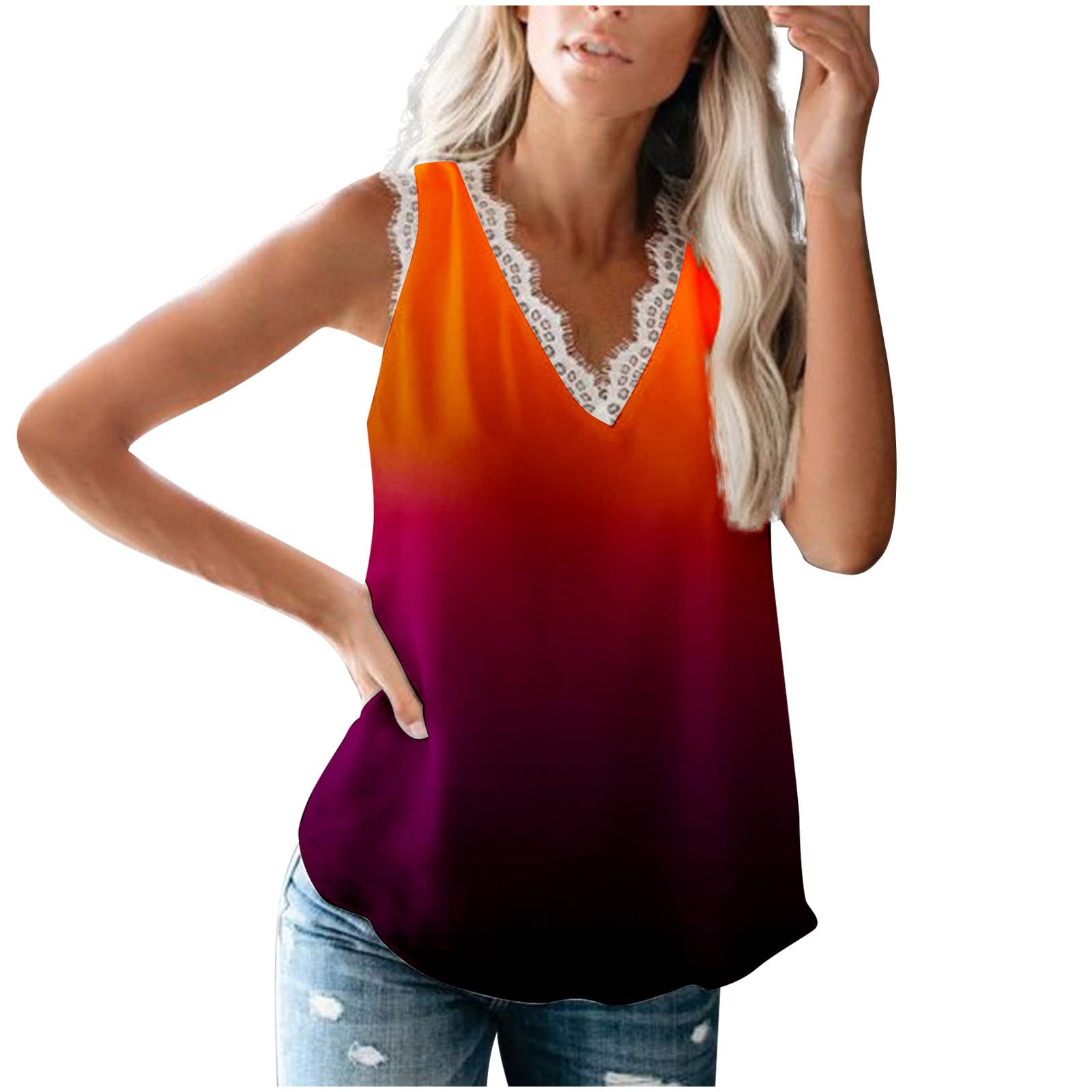 Women's V-Neck Lace Trim Tank Tops - Sleeveless Casual Blouse for Summer, Date Night, and Office Wear