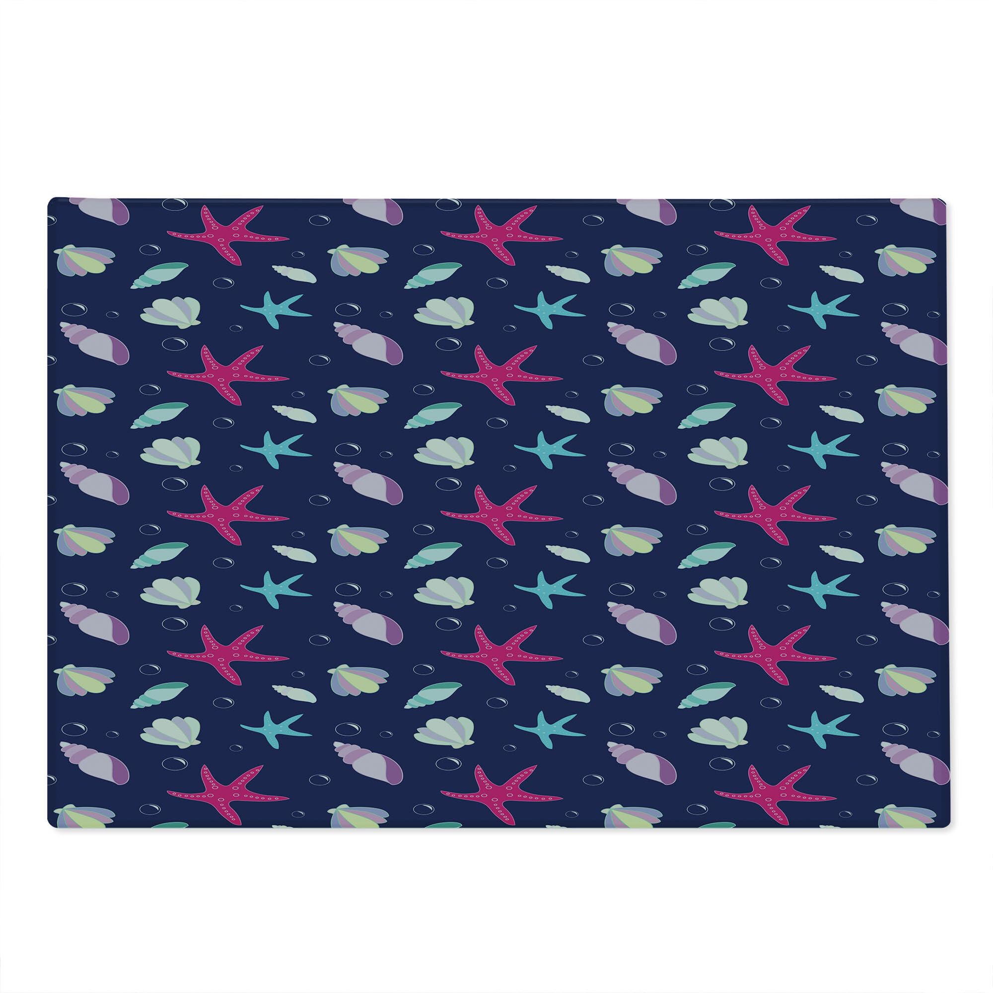 Ambesonne Navy and Blush Tempered Glass Cutting Board - Nautical Marine Pattern with Shells, Starfish & Bubbles - Large Decorative Serving Board for Kitchen, Dining & Entertaining - Perfect for Seafood, Cheese & Charcuterie Displays